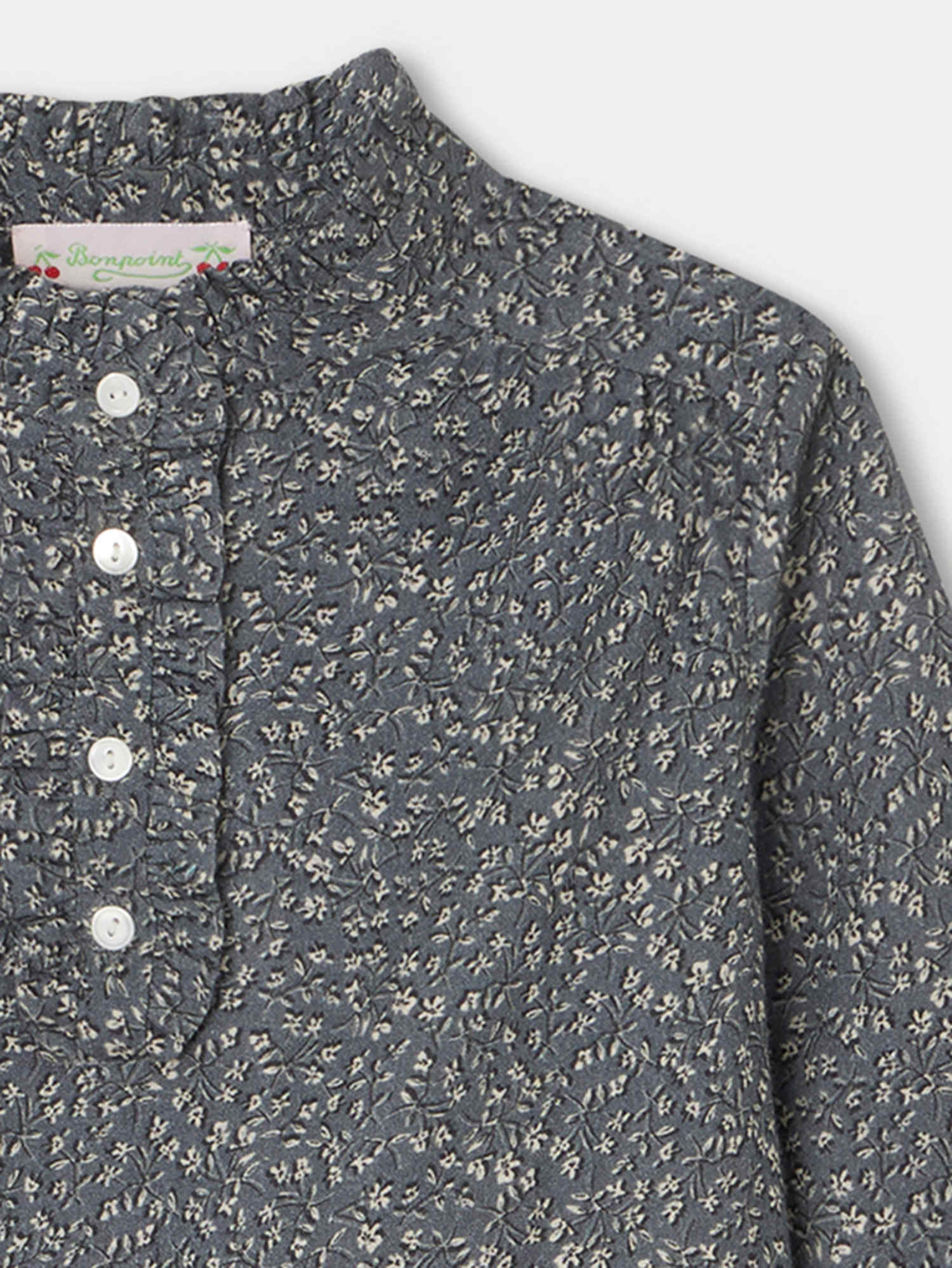 Girls Dark Grey Floral Cotton Top