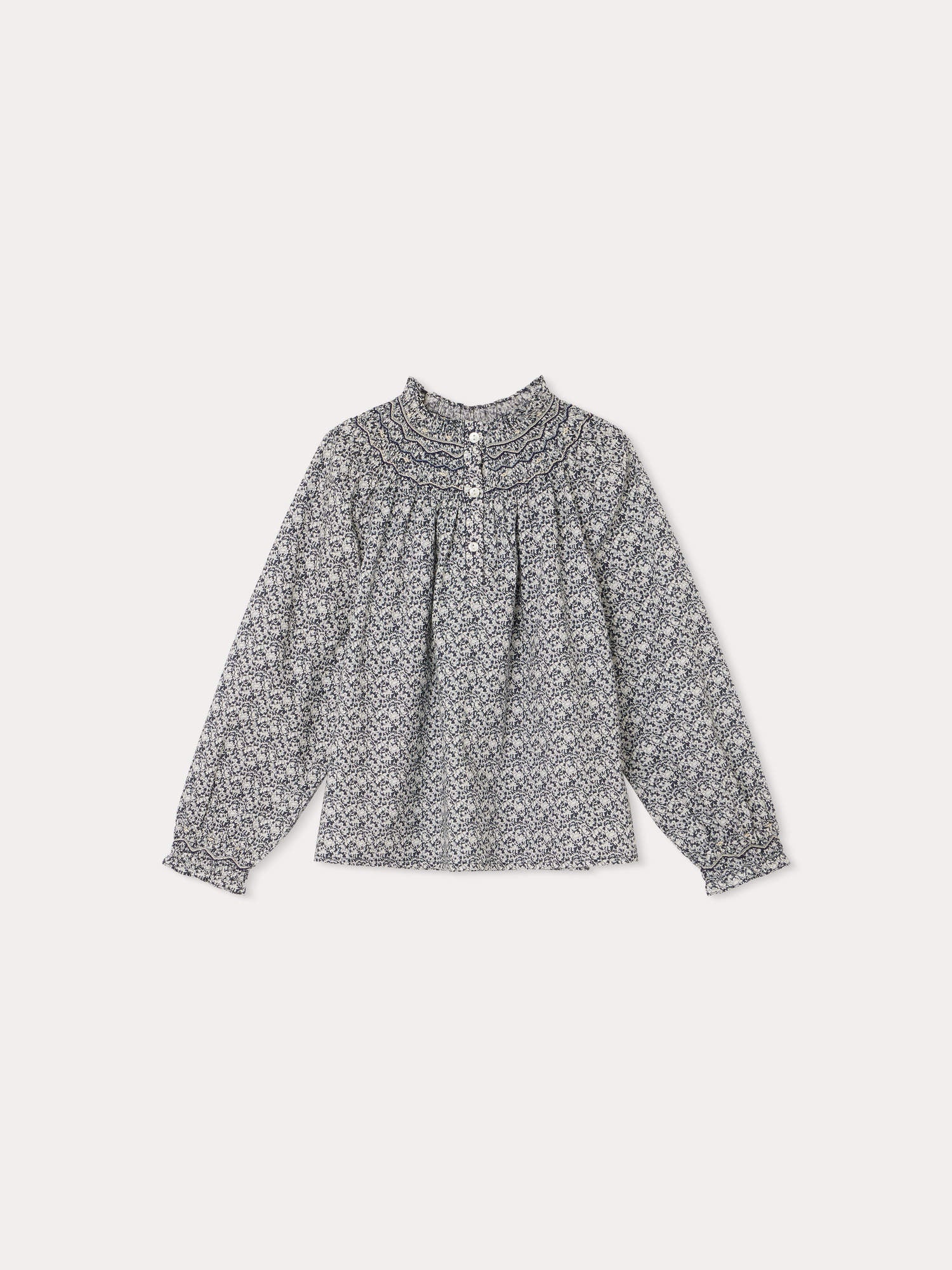 Girls Blue Floral Cotton Top