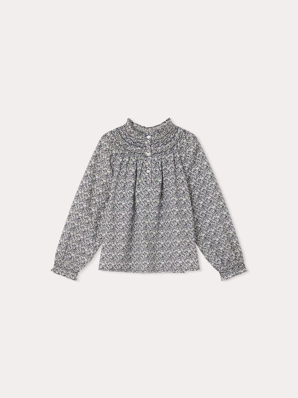 Girls Blue Floral Cotton Top