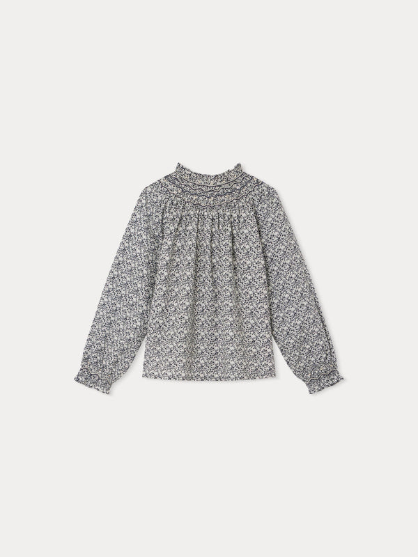 Girls Blue Floral Cotton Top