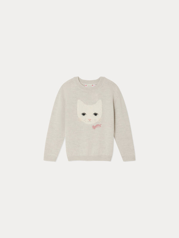 Girls Grey Cat Wool Sweater
