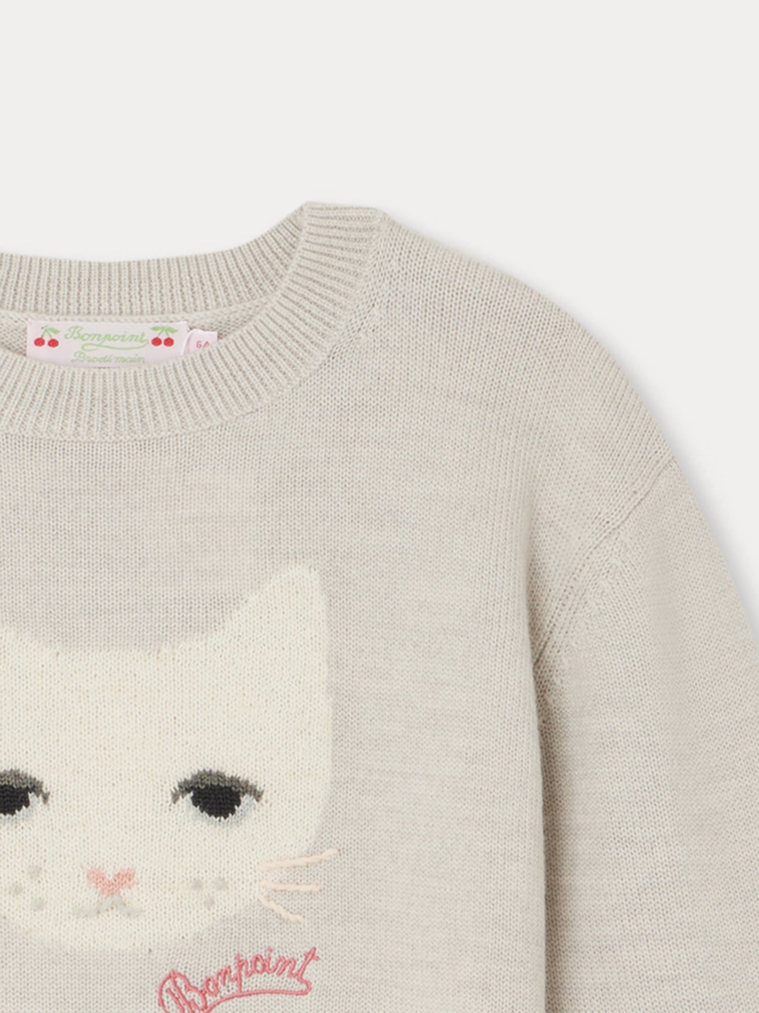 Girls Grey Cat Wool Sweater