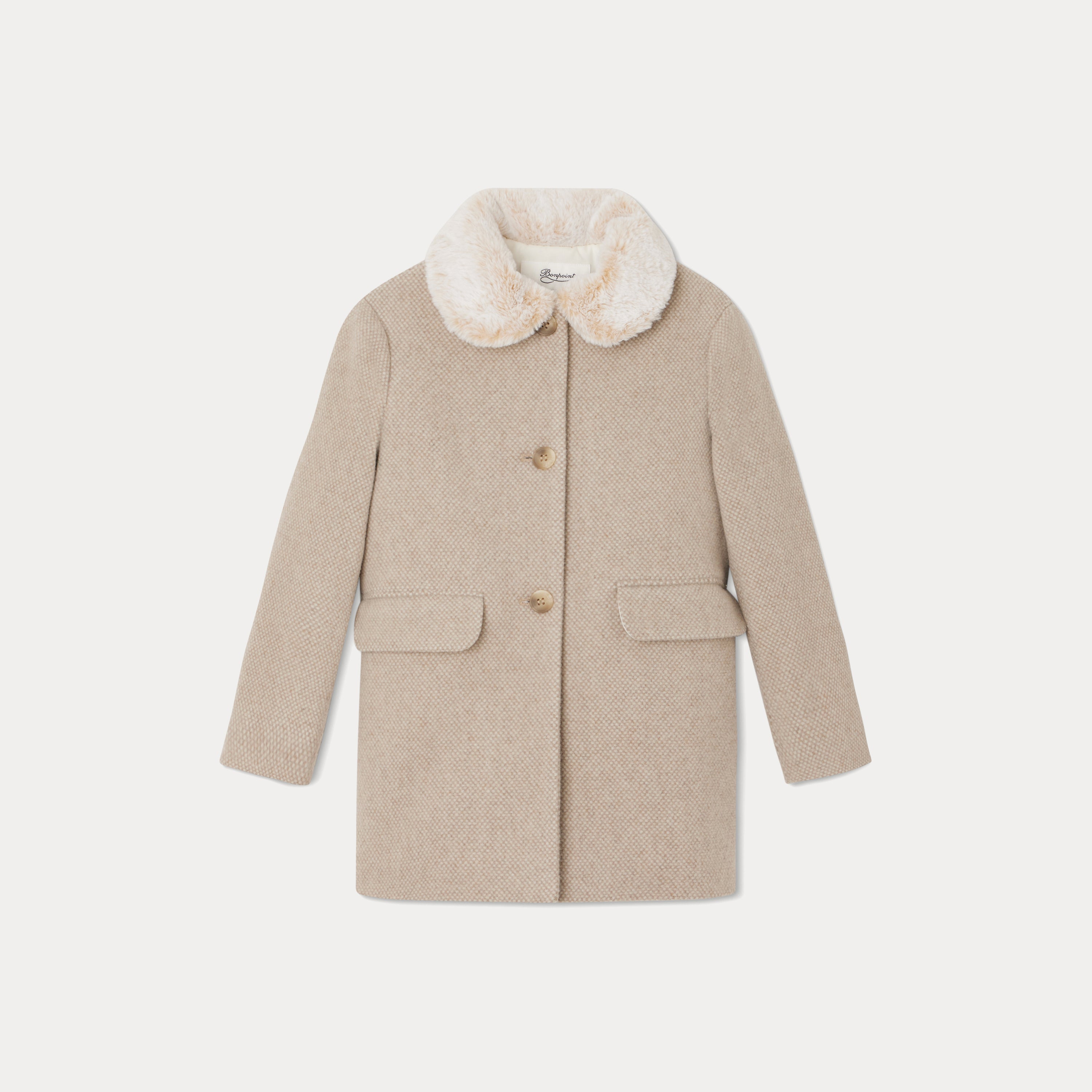 Girls Beige Wool Coat
