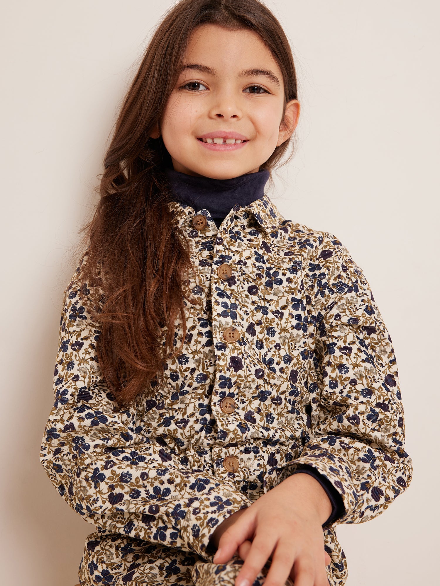 Girls Beige Floral Jumpsuit
