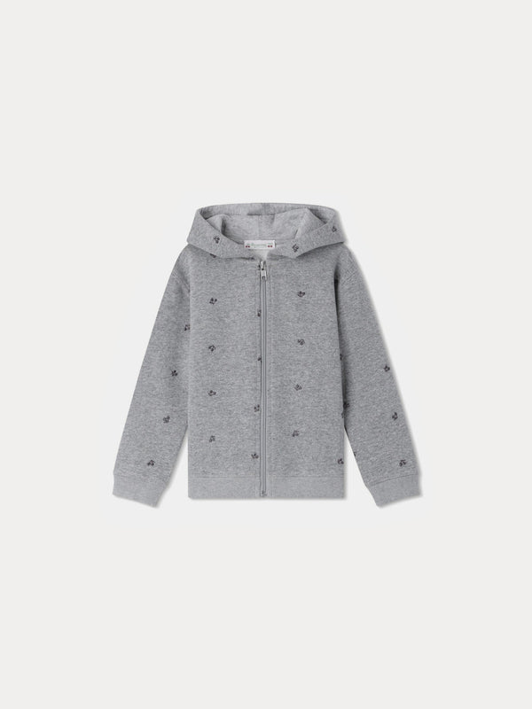 Girls Grey Embroidered Zip-Up Top