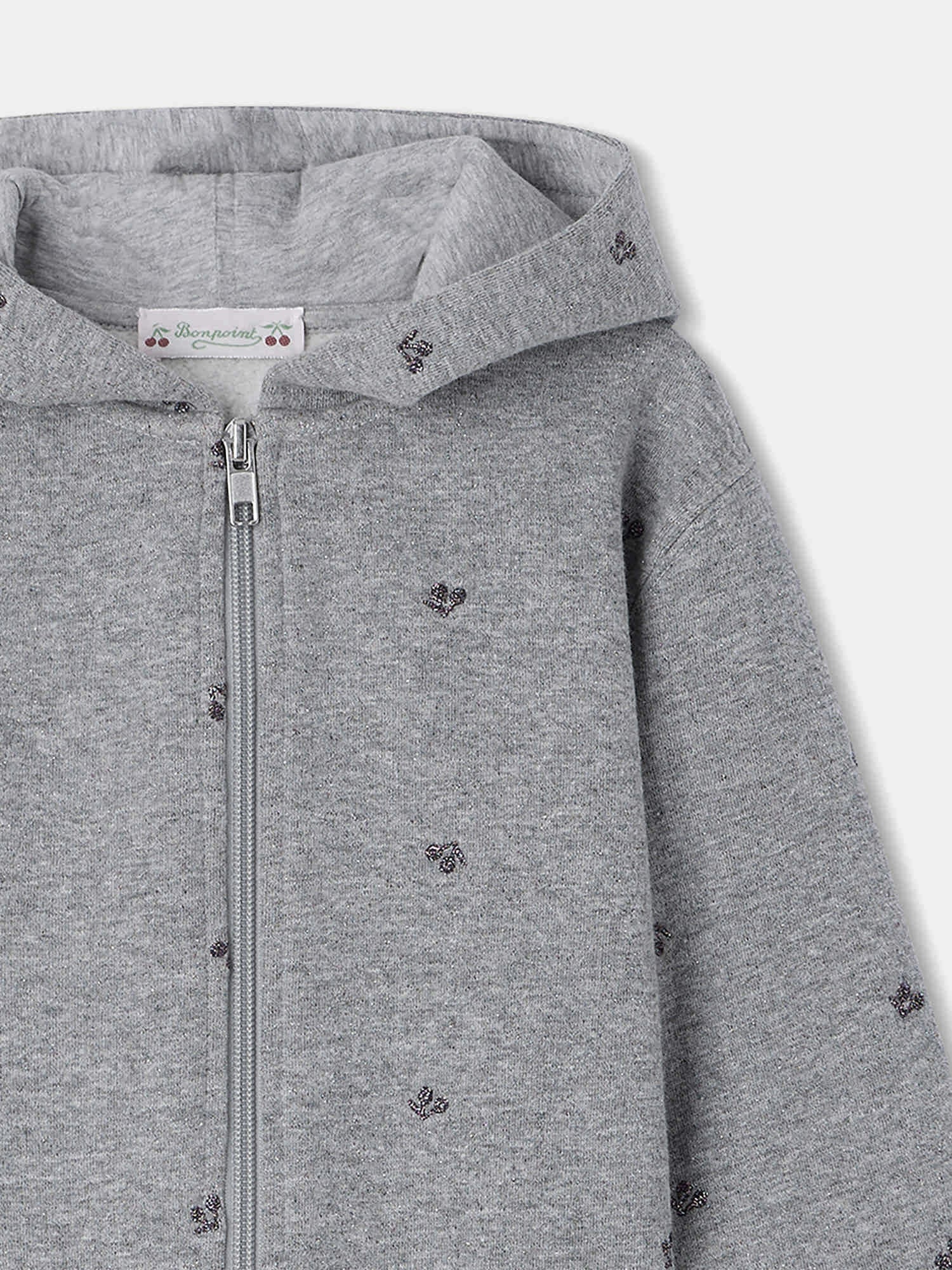 Girls Grey Embroidered Zip-Up Top