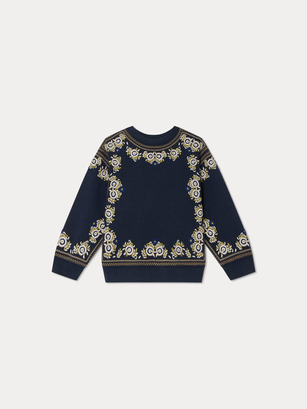 Girls Navy Embroidered Cotton Sweatshirt