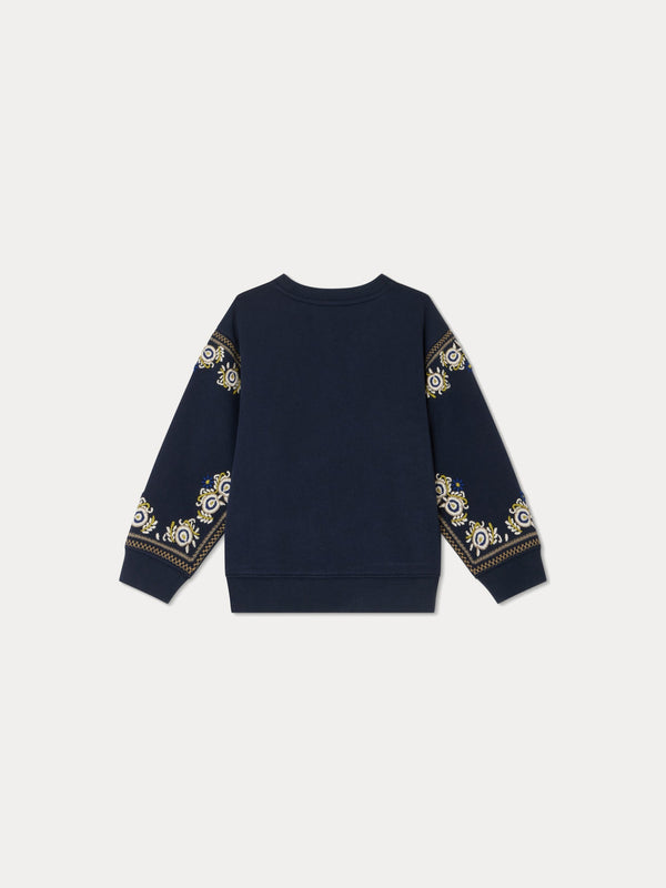 Girls Navy Embroidered Cotton Sweatshirt