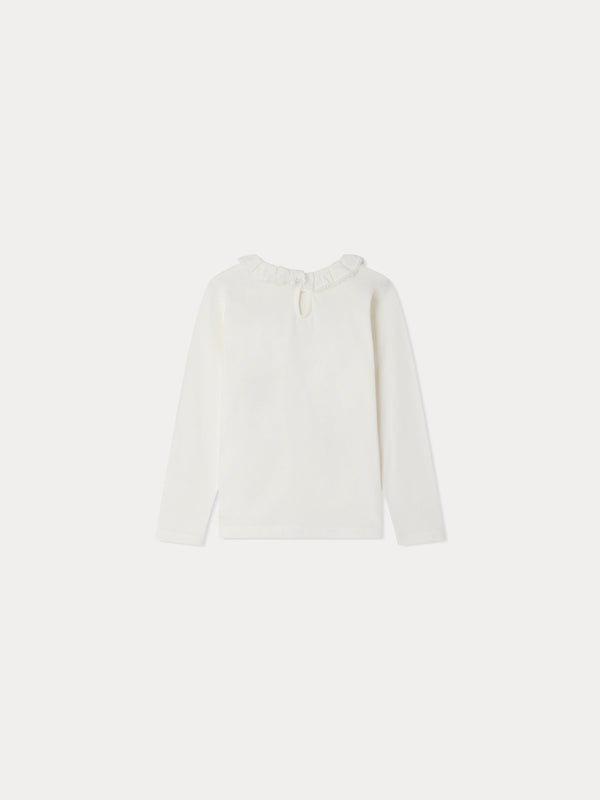 Girls White Ruffled Cotton T-Shirt