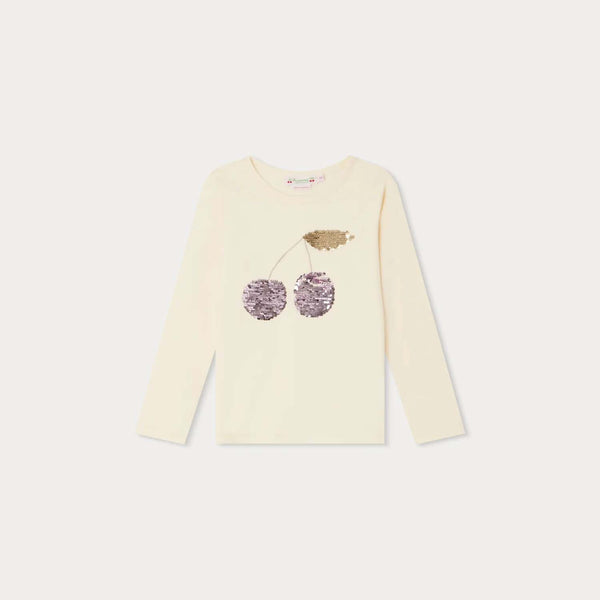 Girls White Sequin Cotton T-Shirt
