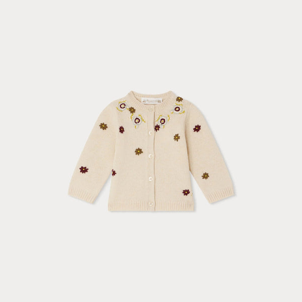 Baby Girls Ivory Embroidered Wool Cardigan