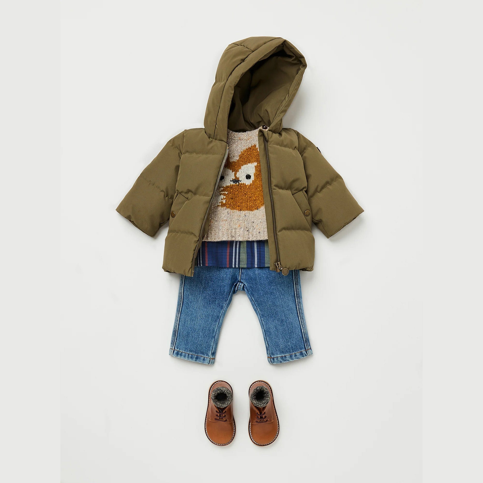 Baby Boys & Girls Khaki Padded Down Jacket