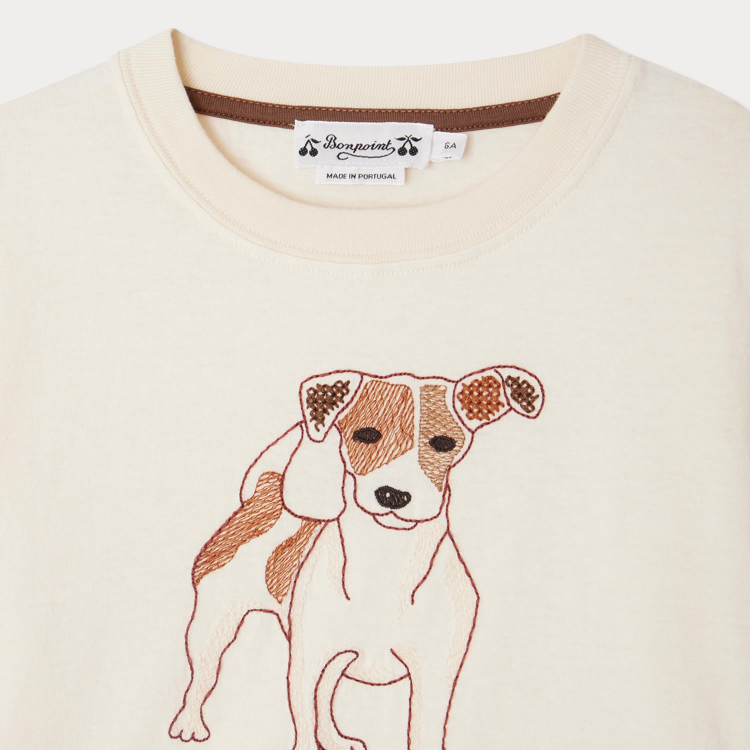 Boys White Embroidered Dog Cotton T-Shirt