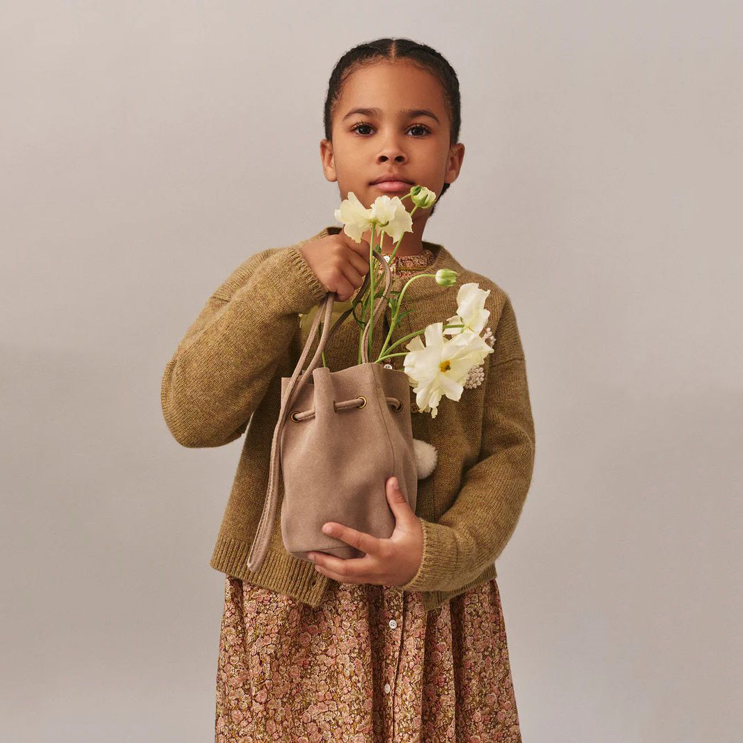 Girls Beige Cherry Pompoms Shoulder Bag