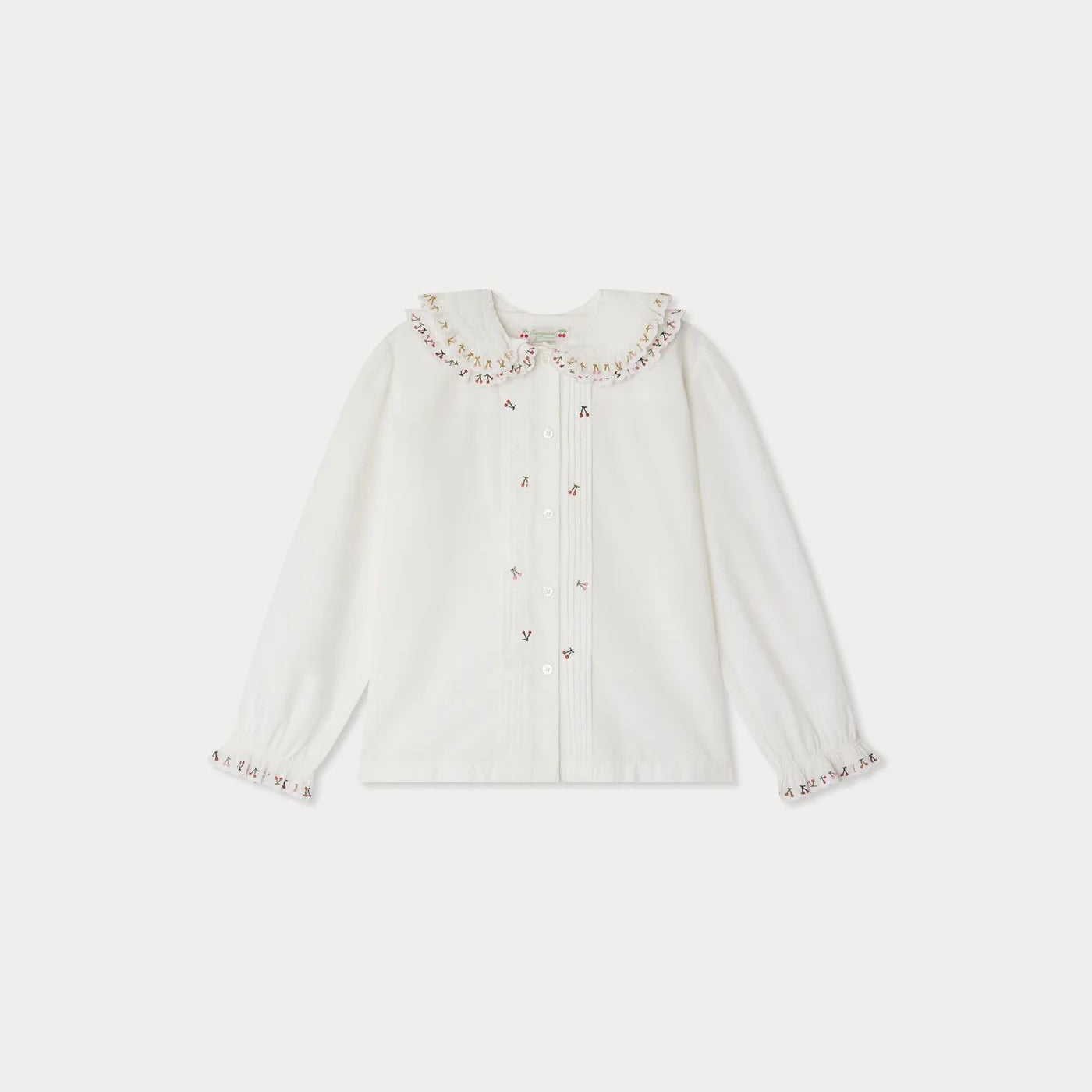 Girls White Embroidered Ruffled Cotton Shirt