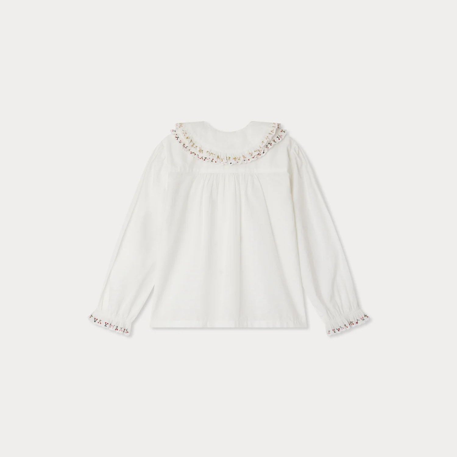 Girls White Embroidered Ruffled Cotton Shirt