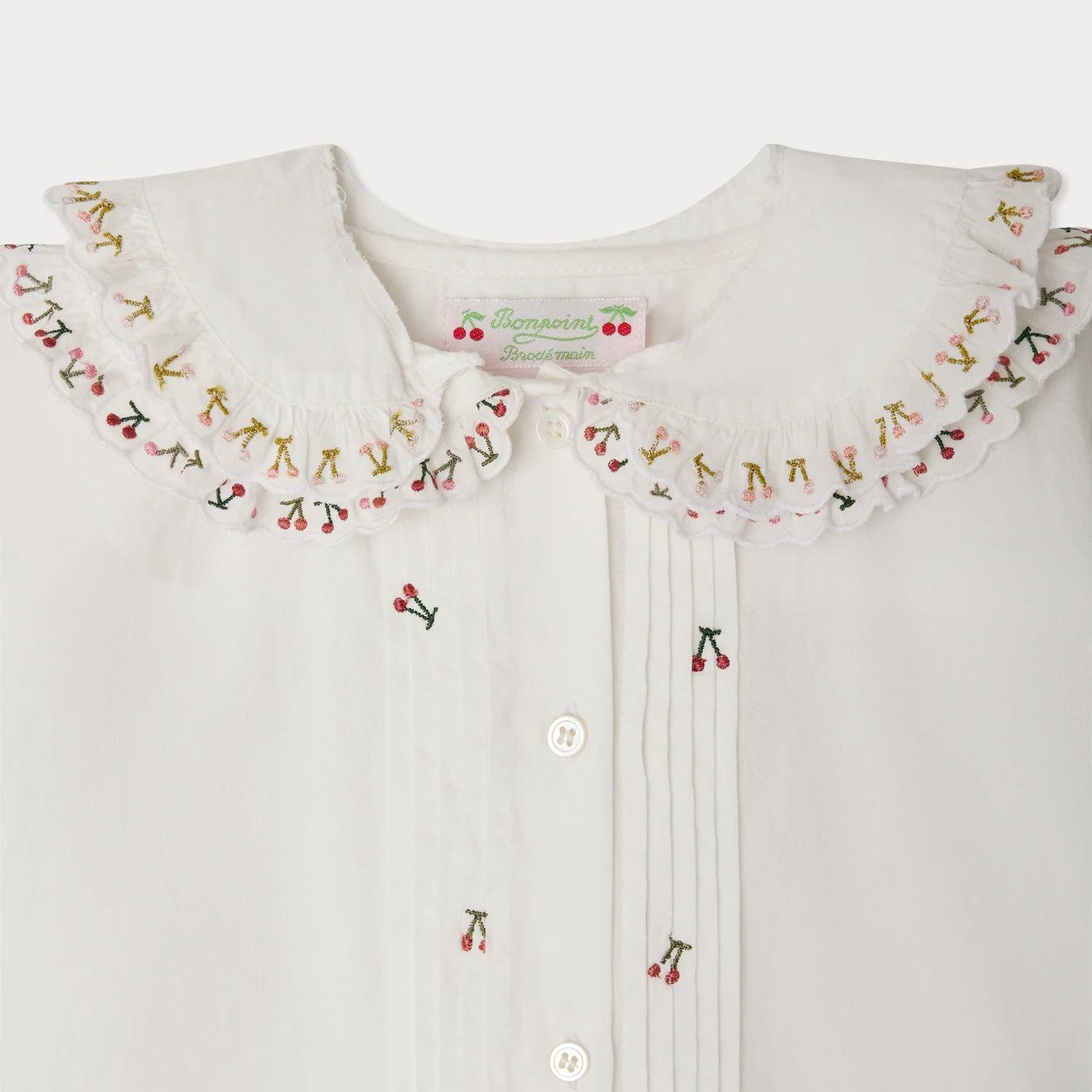 Girls White Embroidered Ruffled Cotton Shirt