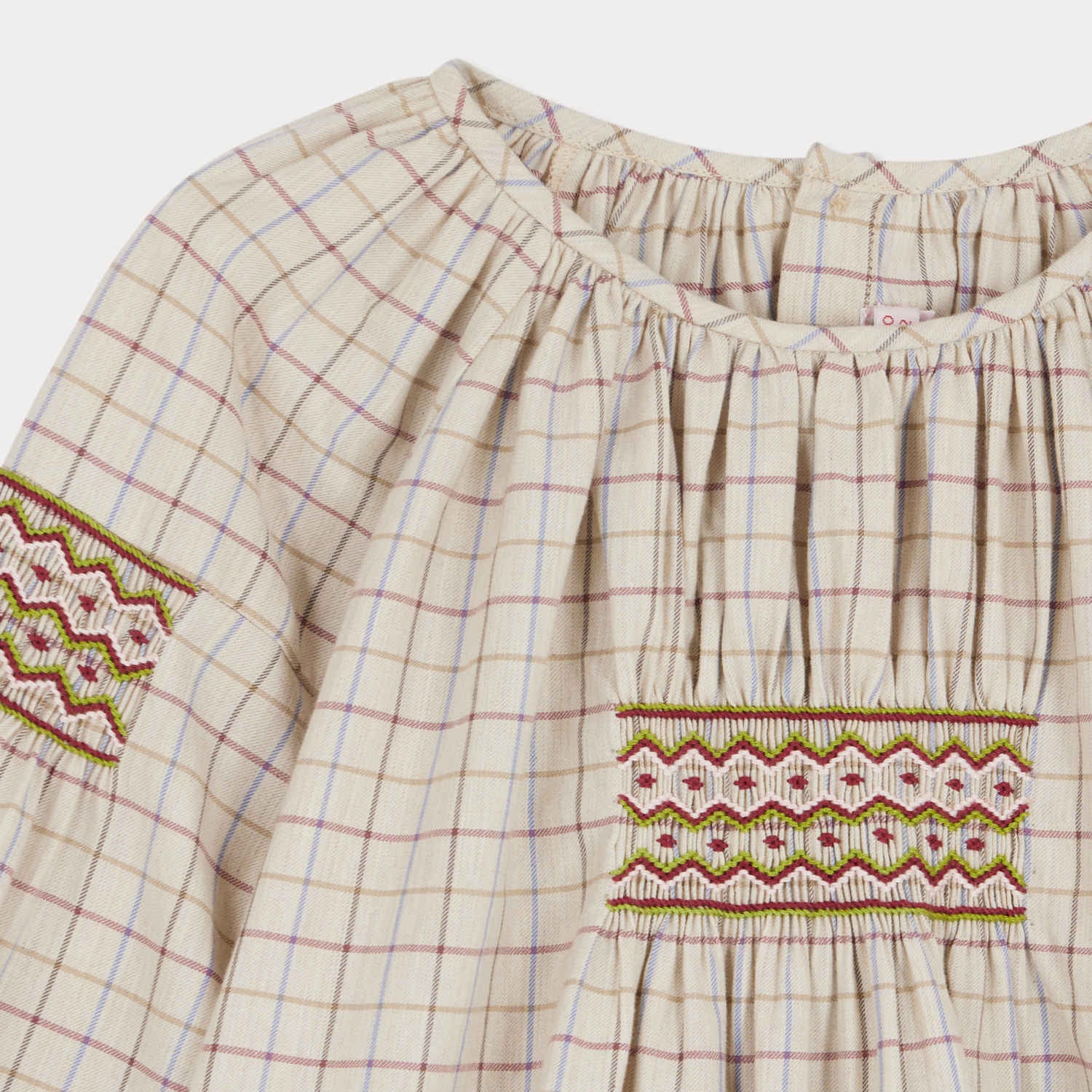 Girls Ivory Check Cotton Blouse