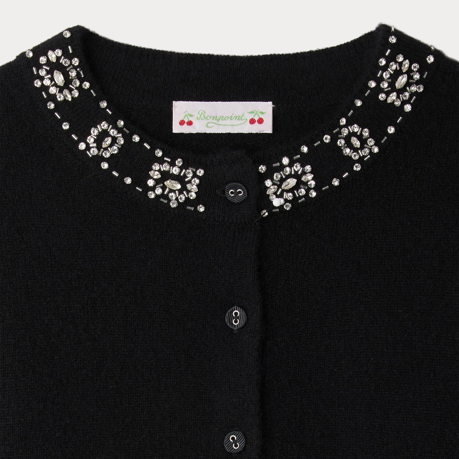 Girls Black Embroidered Cashmere Cardigan