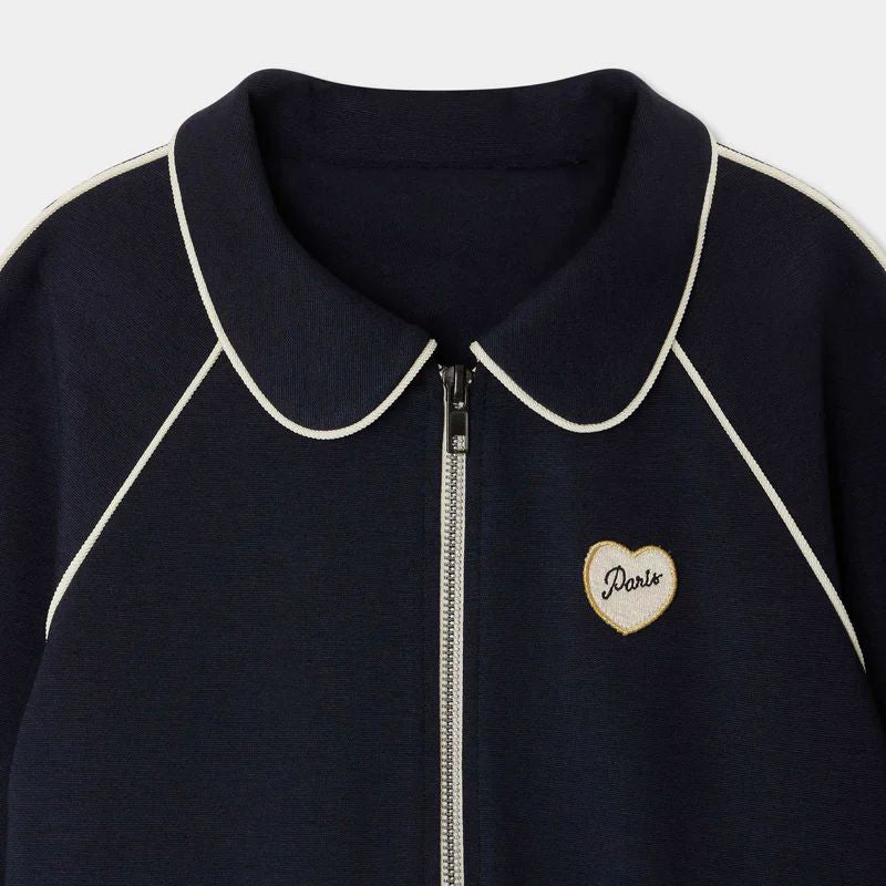 Girls Navy Embroidered Cherry Zip-Up Jacket