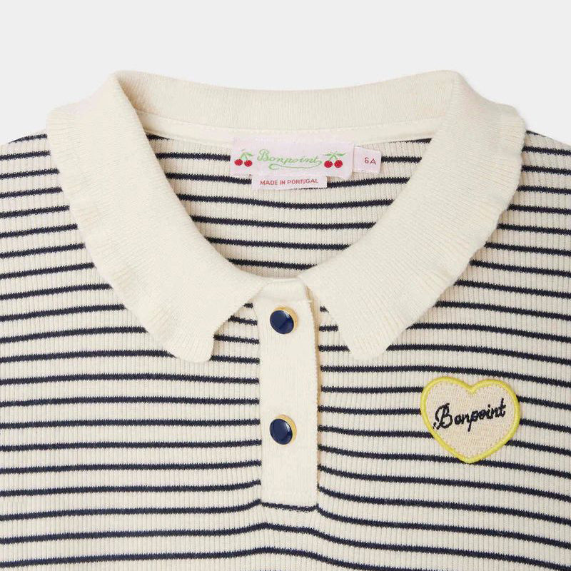 Girls Navy Stripes Cotton Polo Shirt
