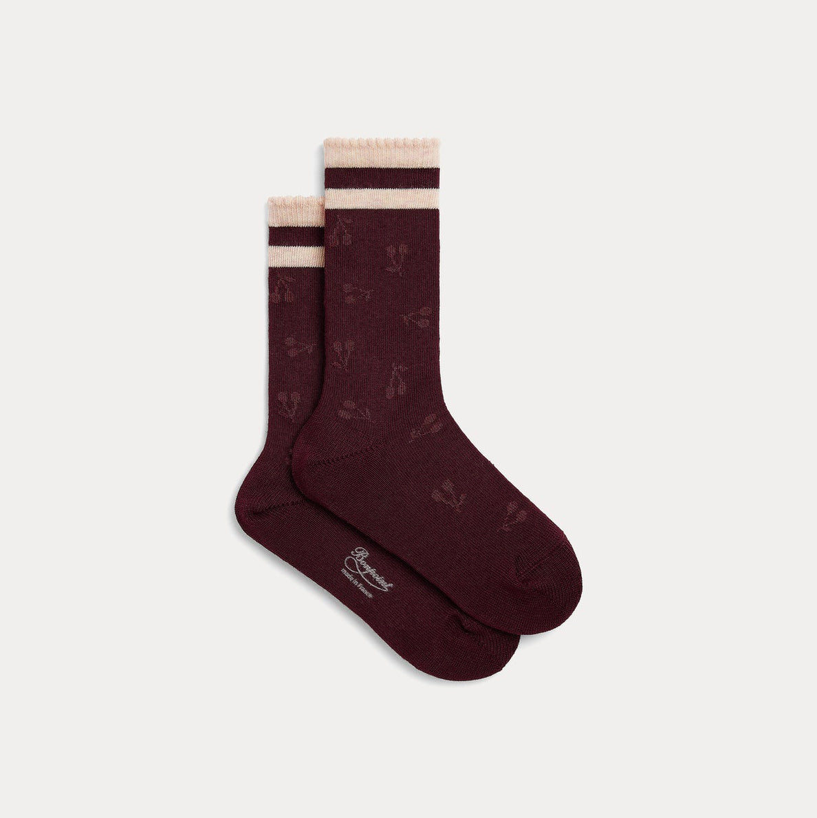 Girls Wine Red Cherry Jacquard Cotton Socks