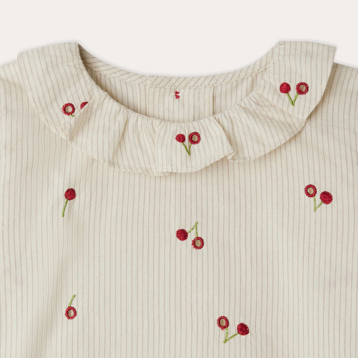 Baby Girls Beige Stripes Embroidered Cherry Cotton Blouse