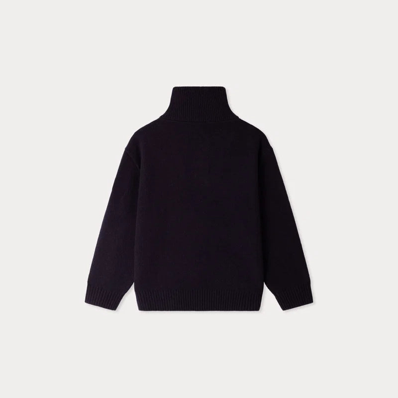 Boys Dark Blue Zip-Up Wool Cardigan