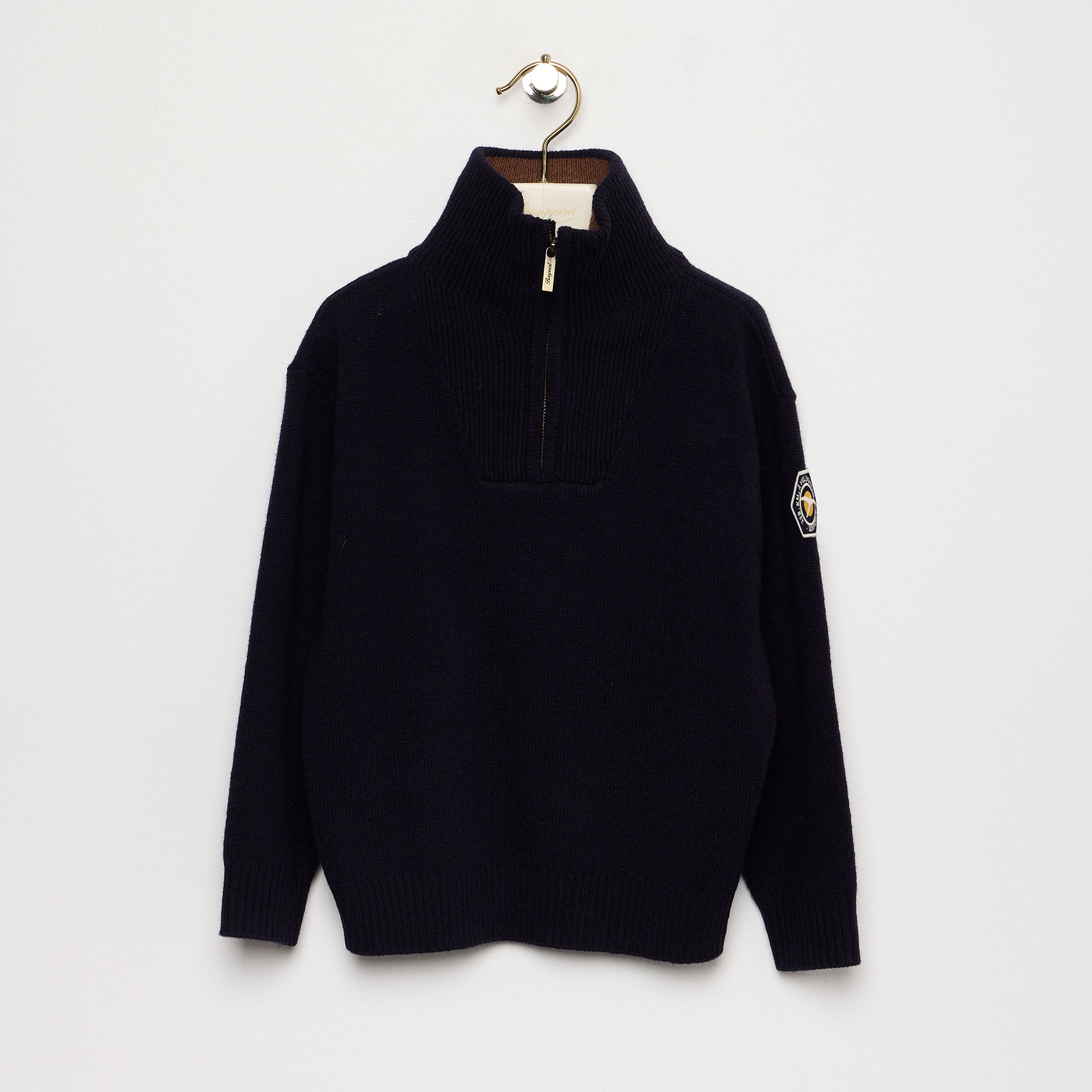 Boys Dark Blue Zip-Up Wool Cardigan