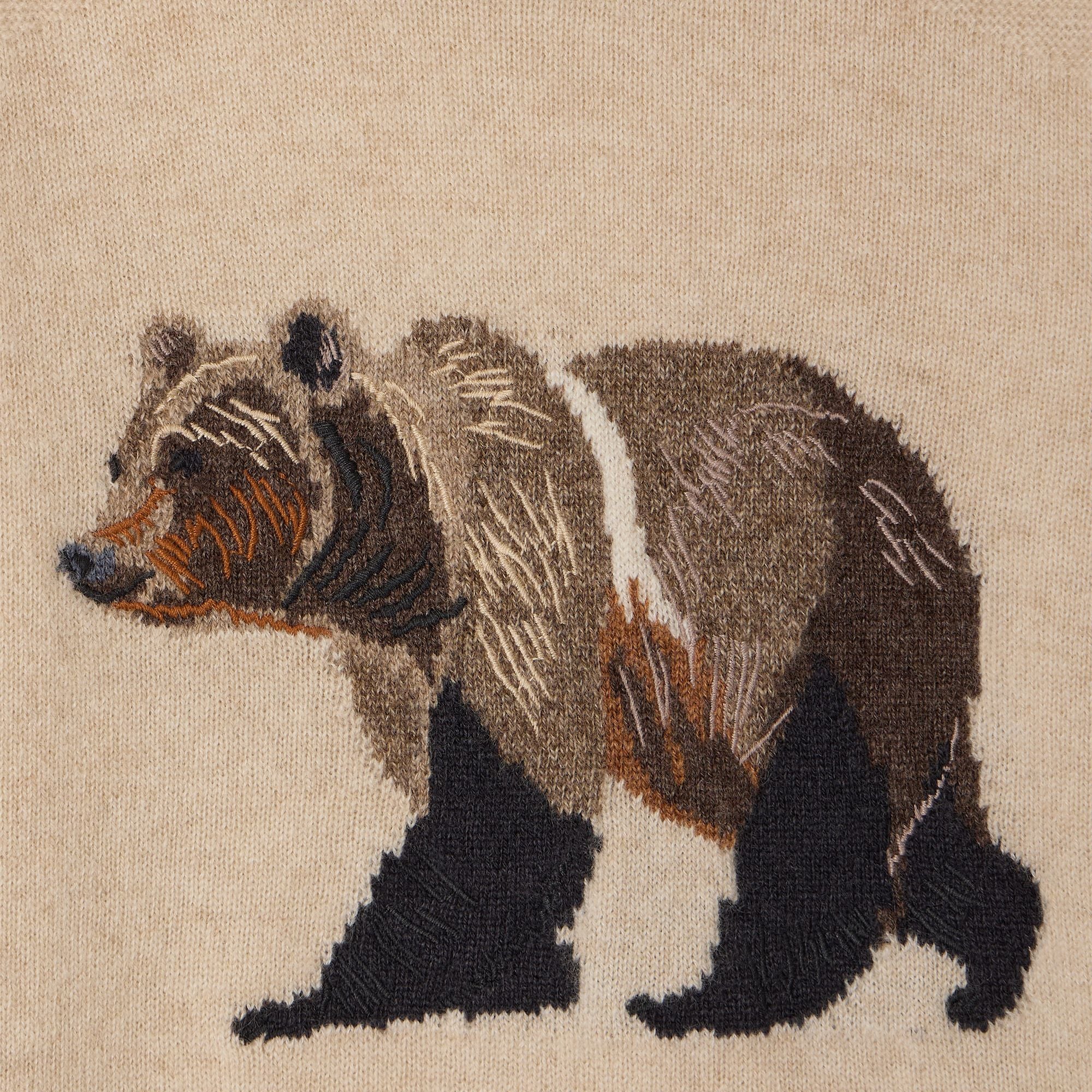 Boys Beige Bear Jacquard Cashmere Sweater