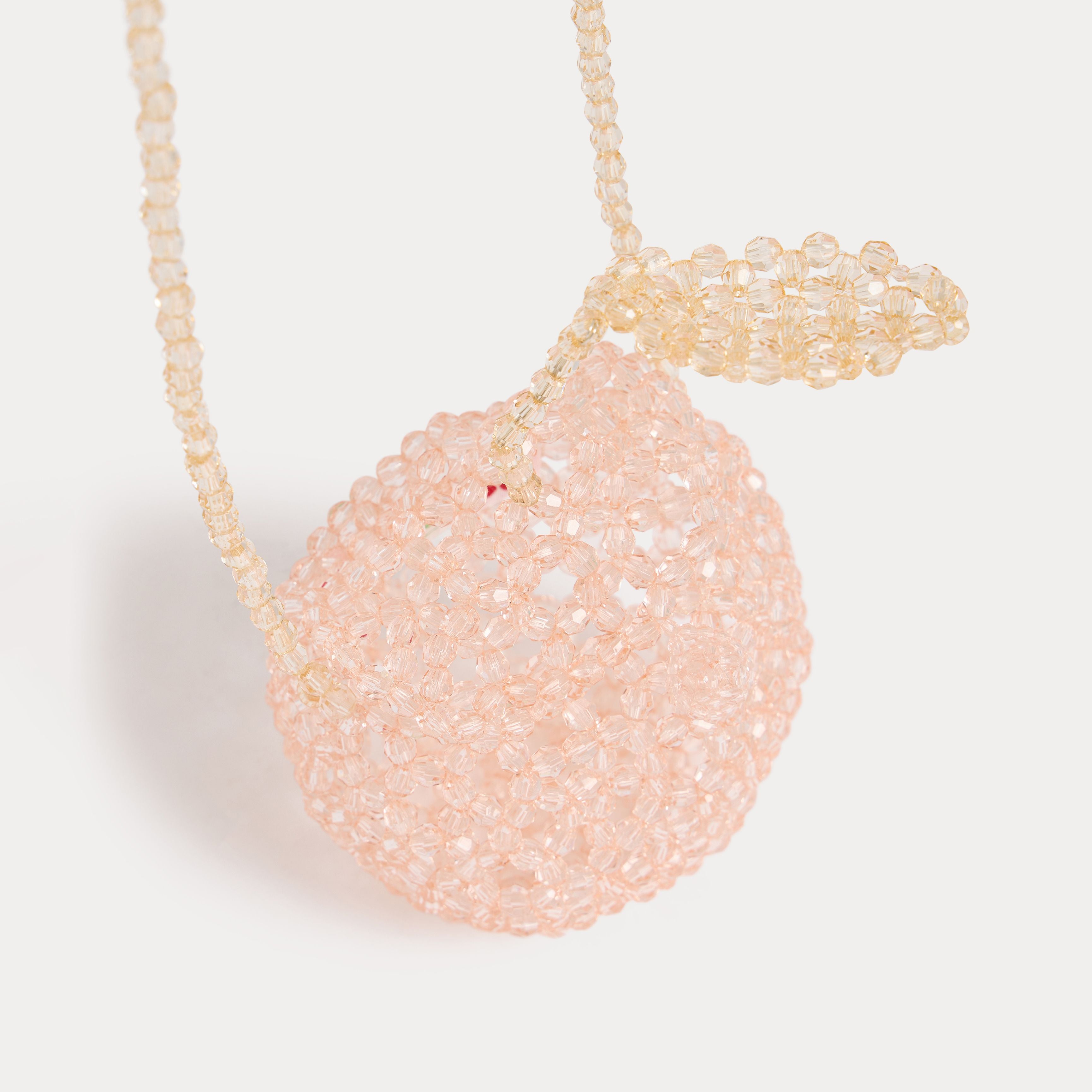Girls Pale Pink Beaded Cherry Shoulder Bag(10 x 10 cm)
