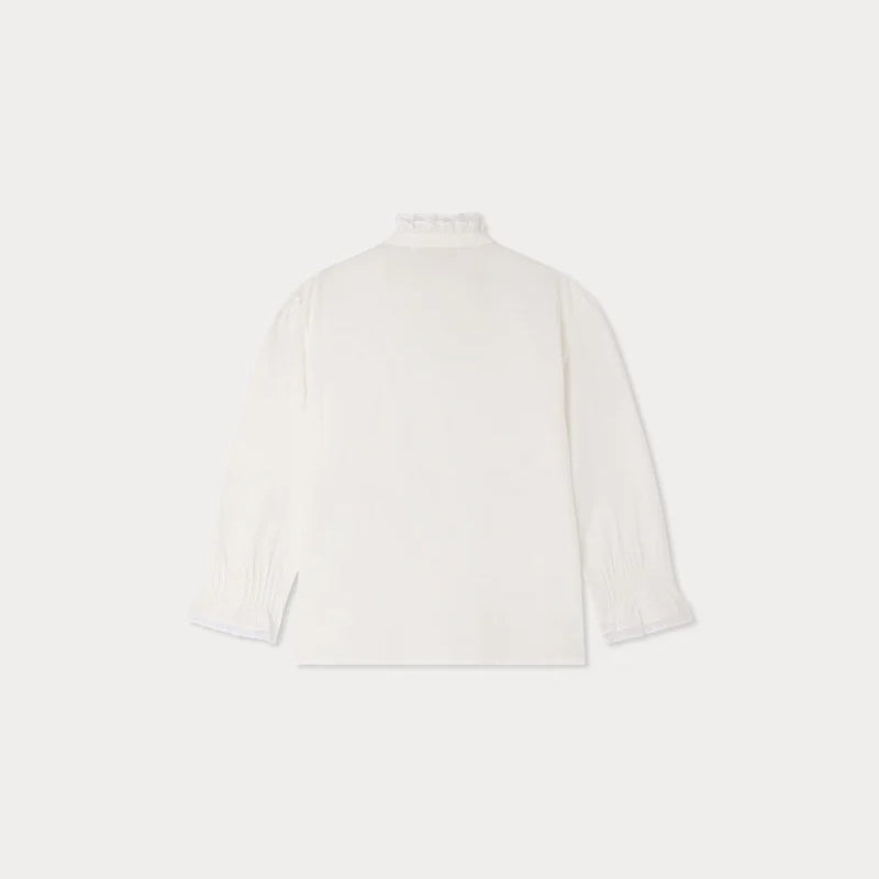 Girls White Ruffled Collar Cotton Blouse