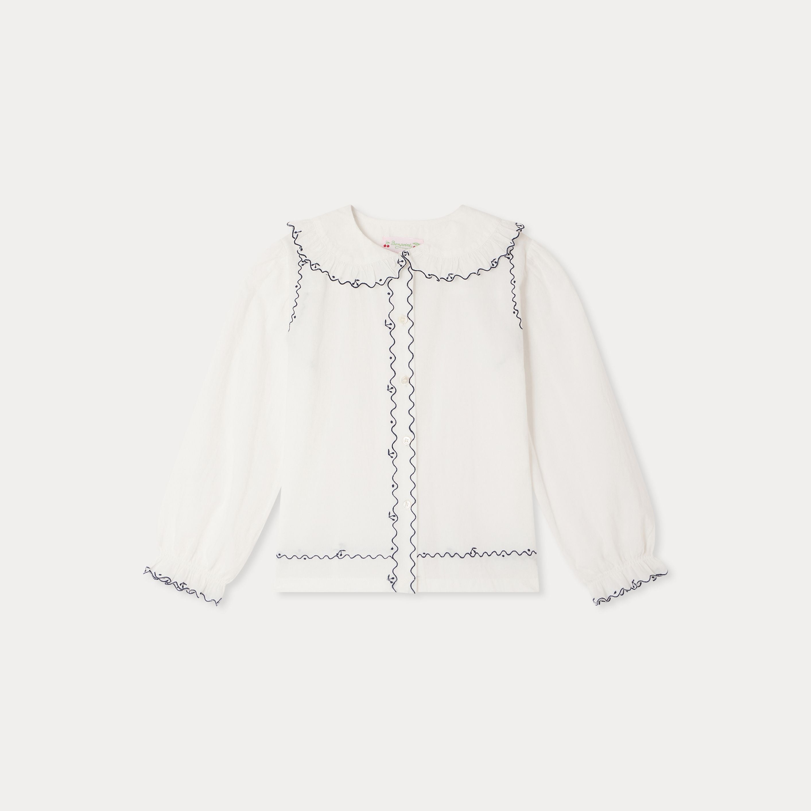 Girls White Cherry Embroidered Cotton Shirt