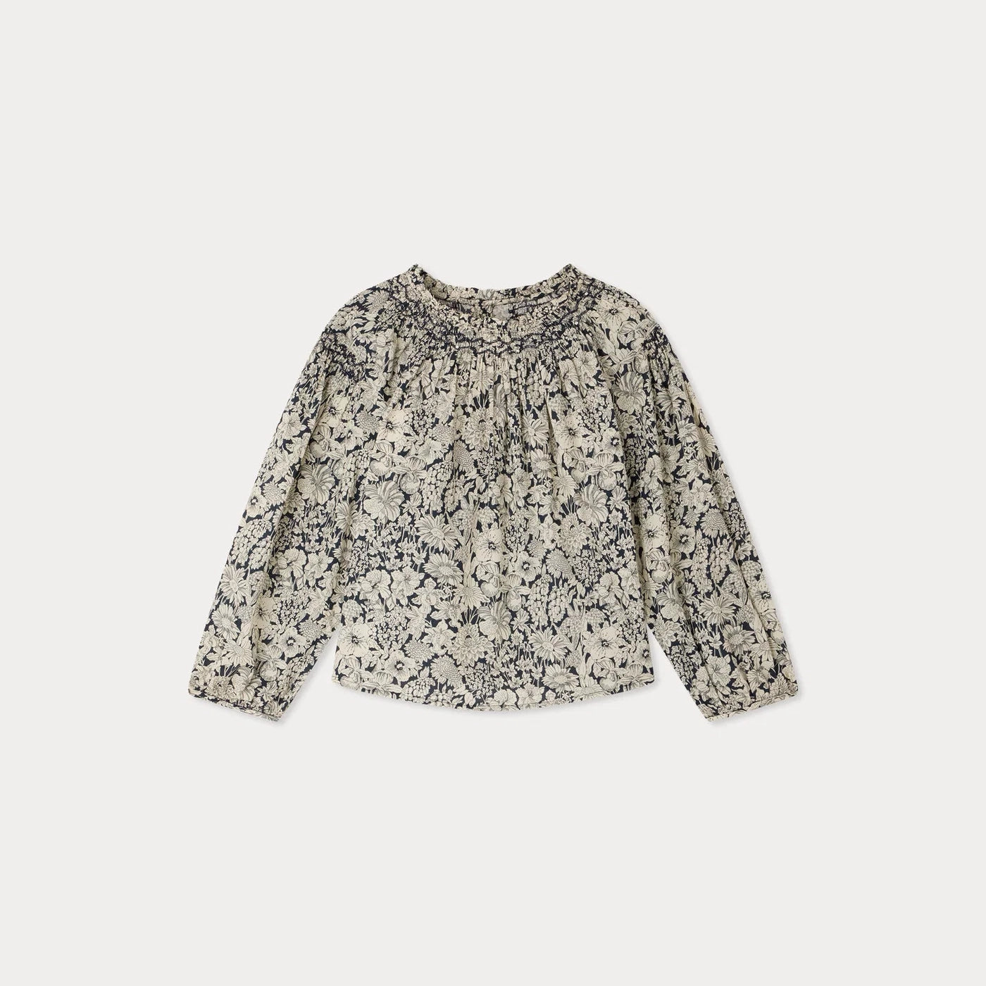 Girls Navy Flower Cotton Blouse