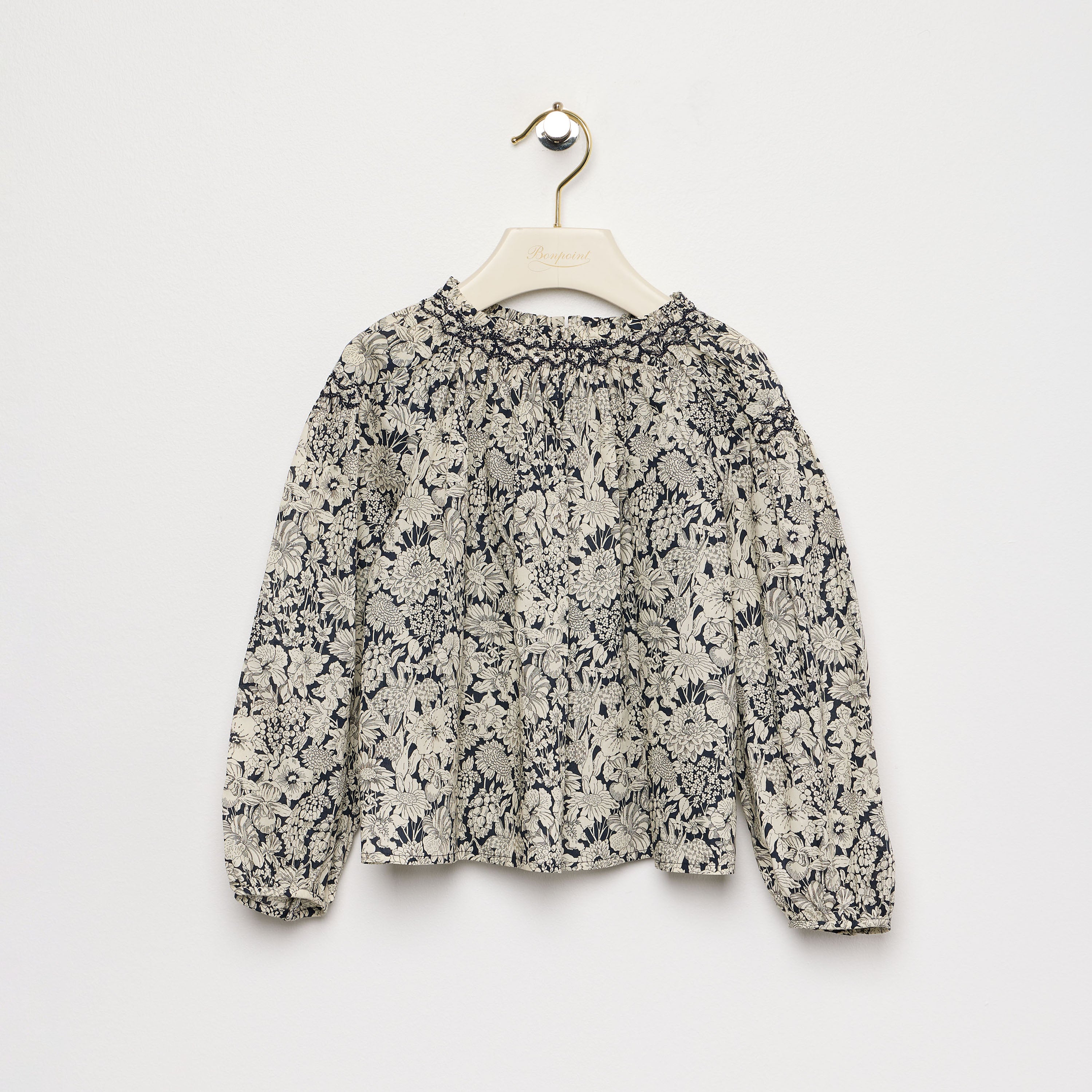 Girls Navy Flower Cotton Blouse