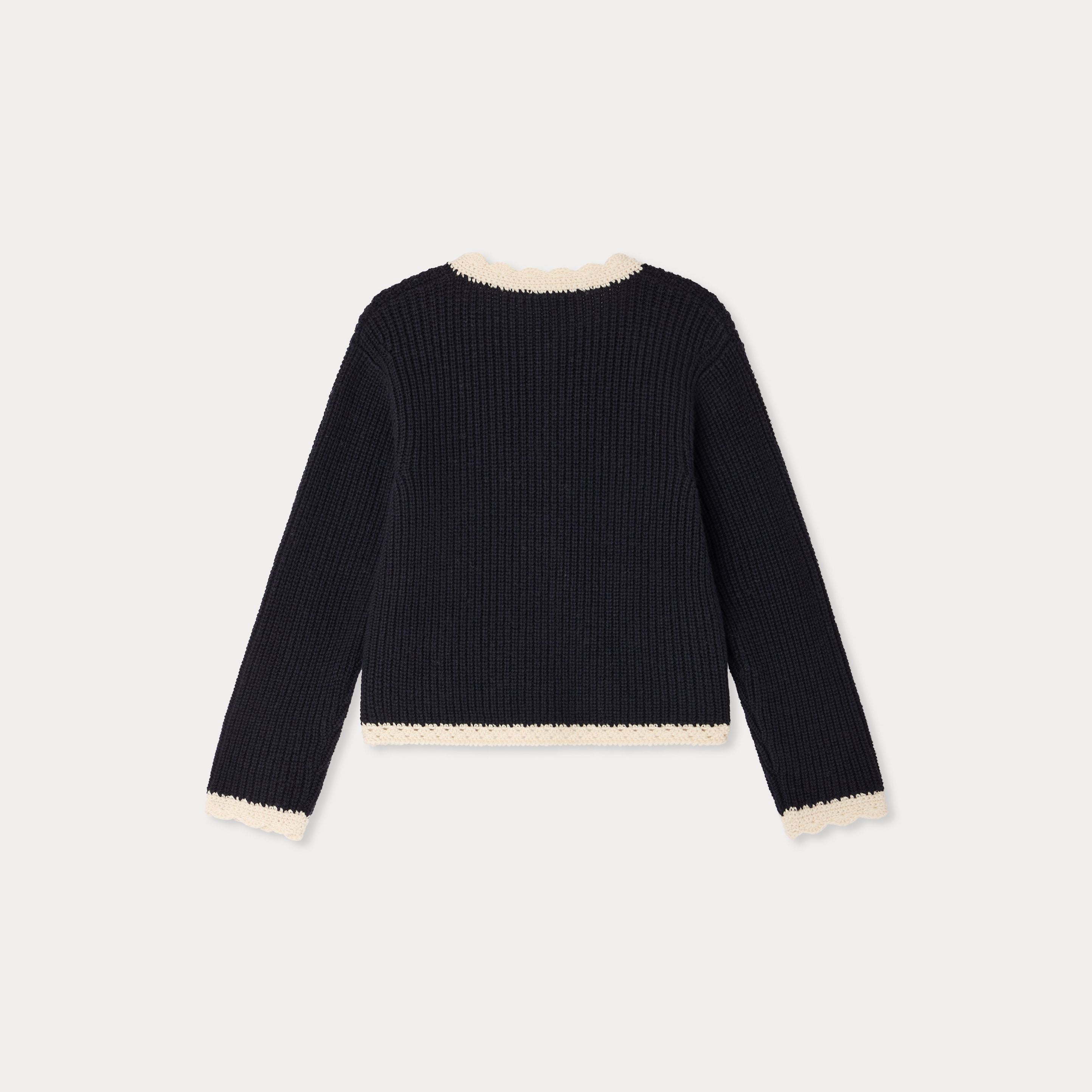 Girls Navy Wool Cardigan