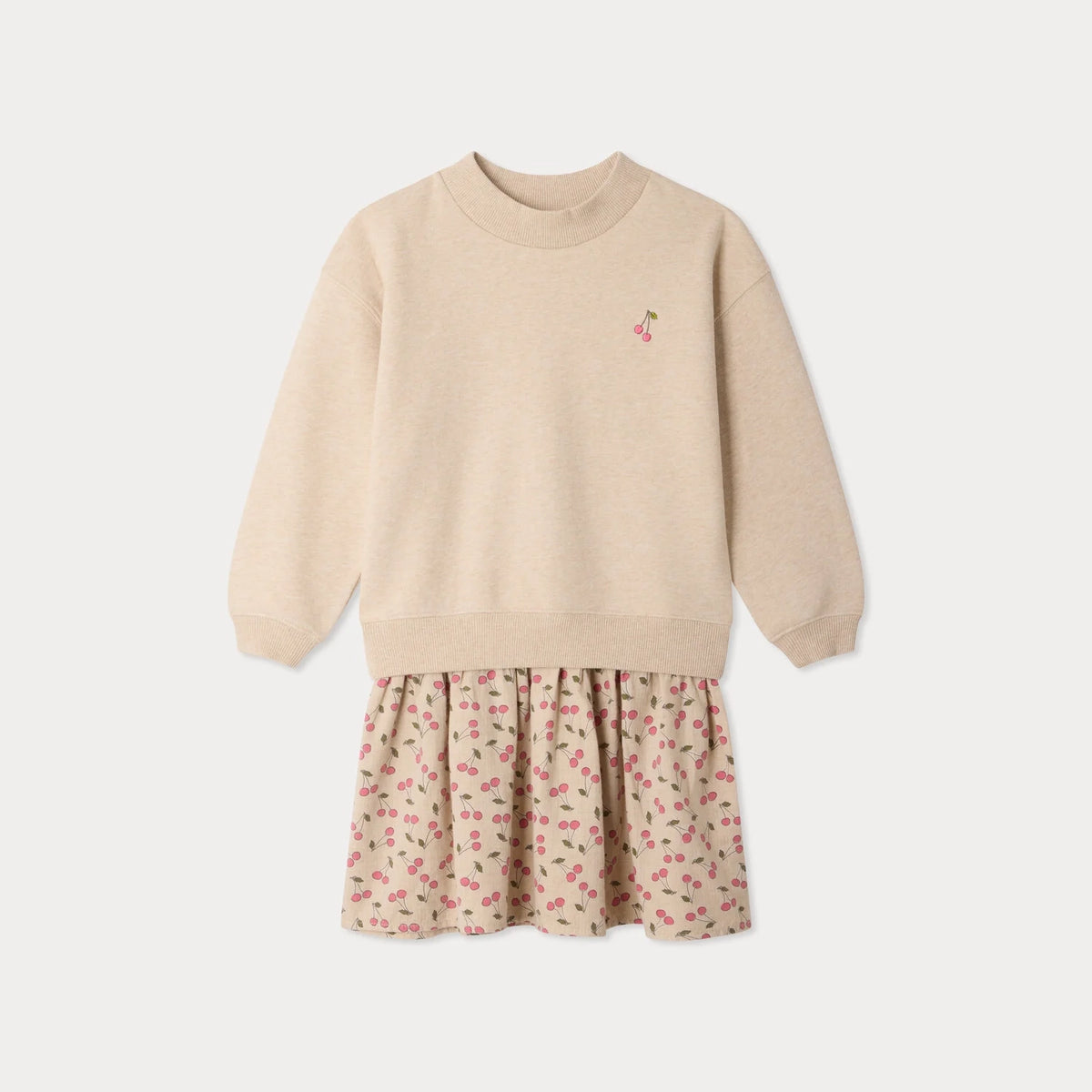 Girls Beige Cherry Cotton Dress