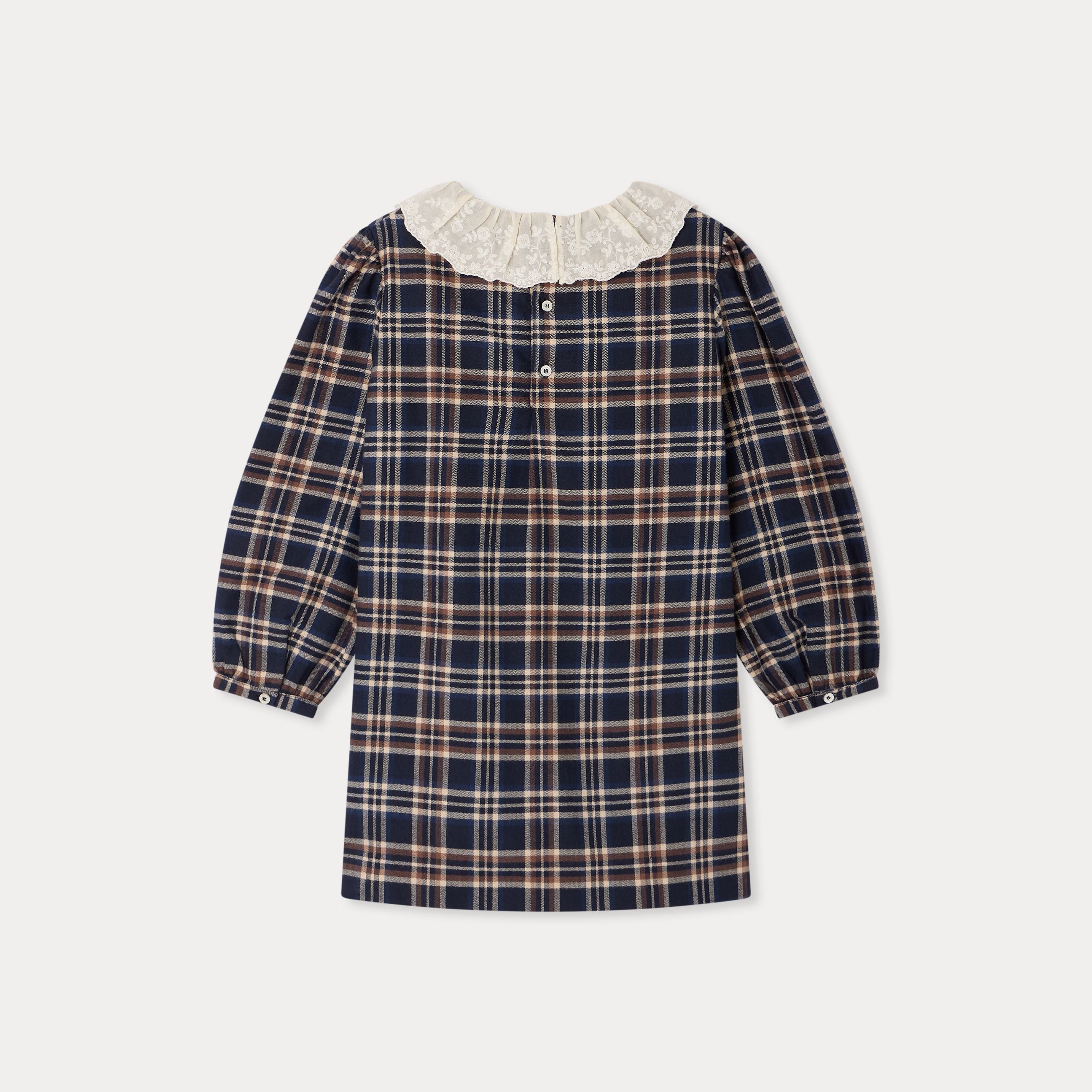 Robe en coton à carreaux marine pour fille