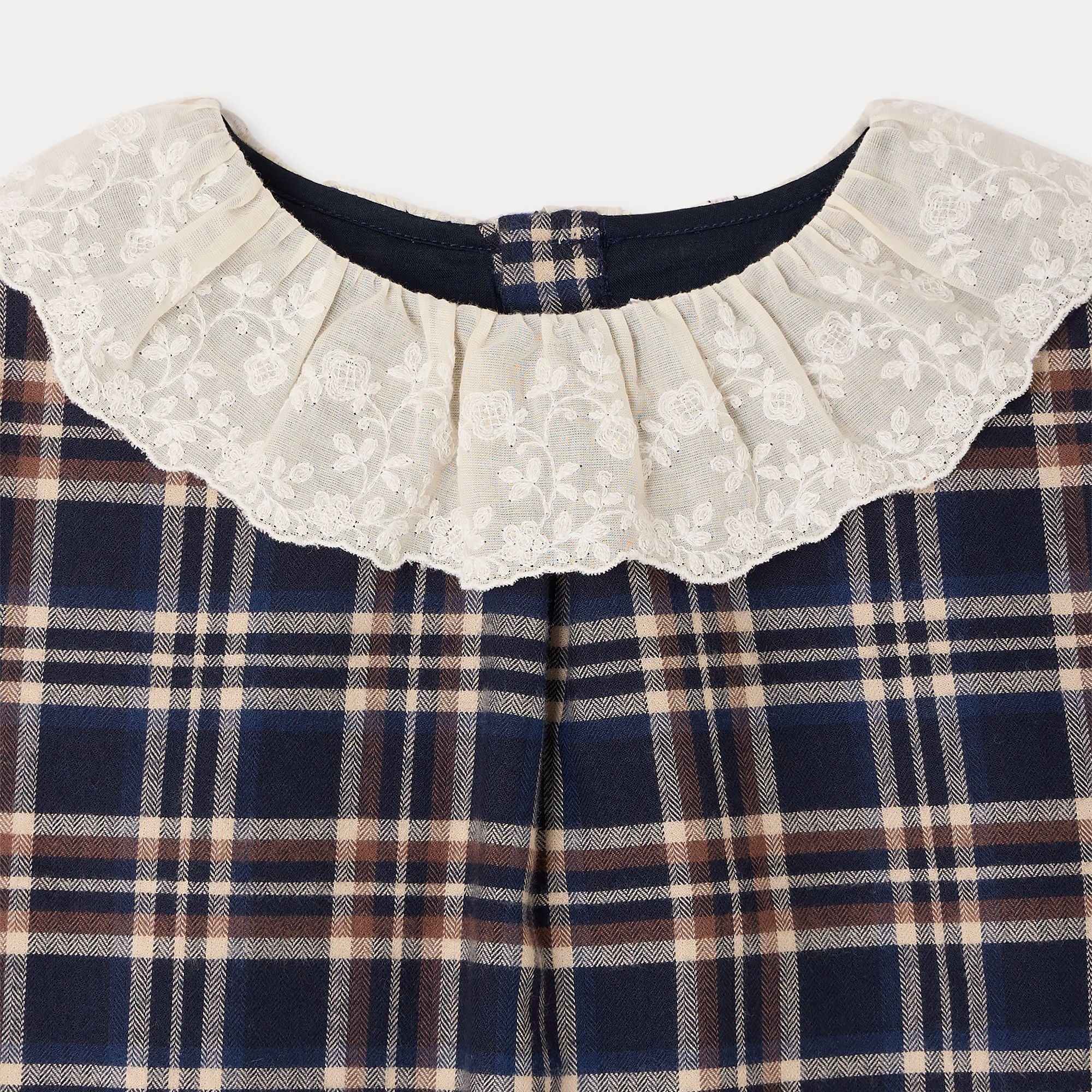 Robe en coton à carreaux marine pour fille
