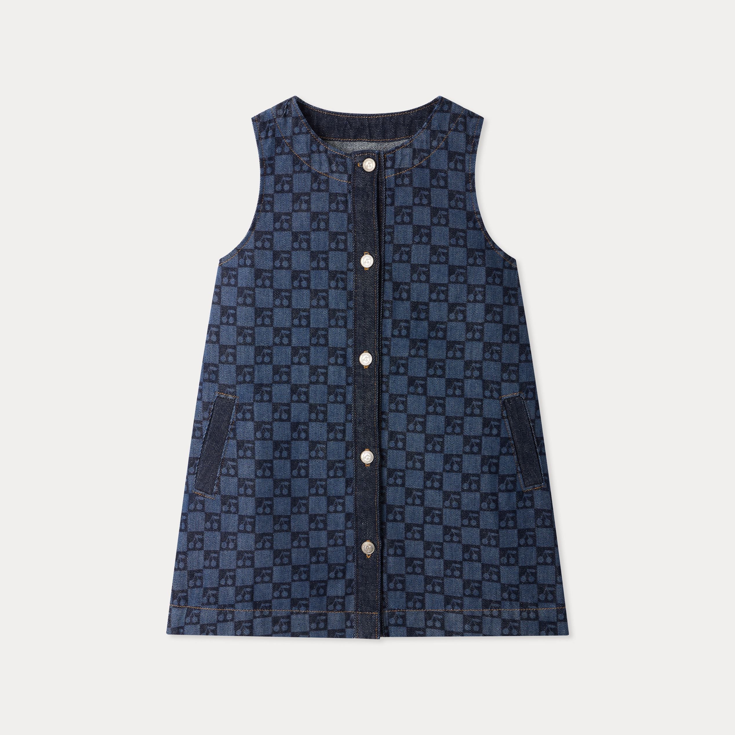 Robe en jean à carreaux bleu foncé pour filles