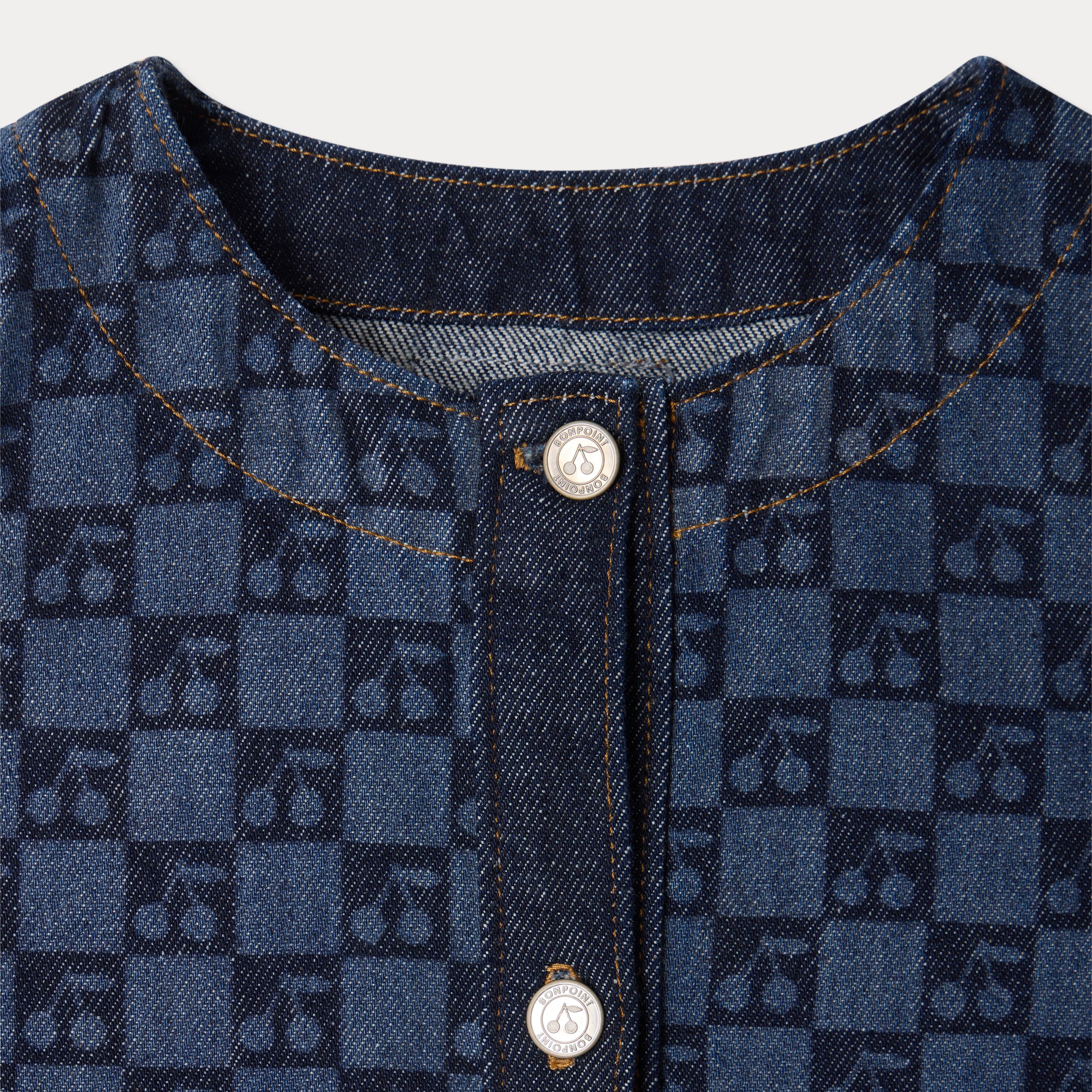 Robe en jean à carreaux bleu foncé pour filles