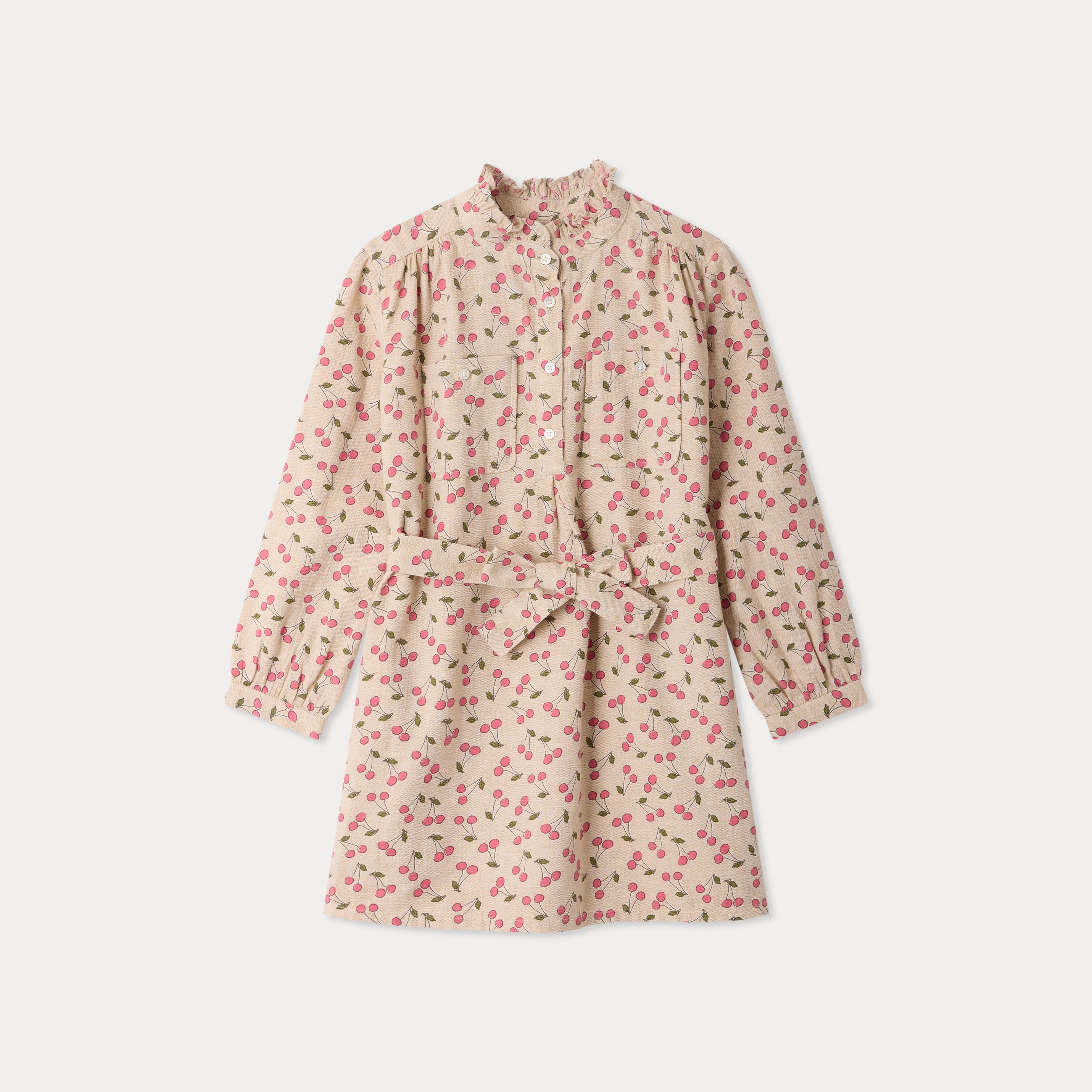 Robe en coton beige à imprimé cerises pour fille
