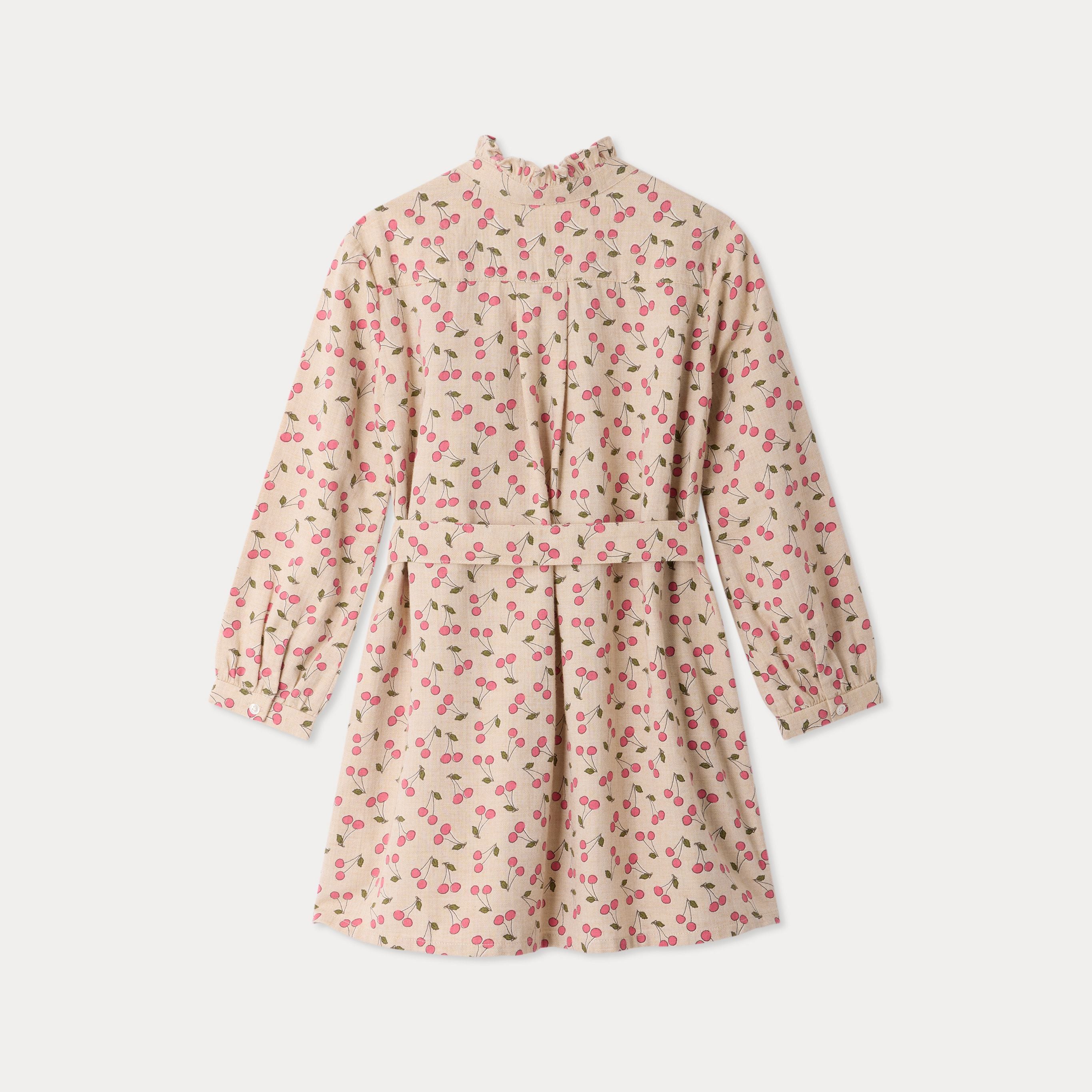 Robe en coton beige à imprimé cerises pour fille