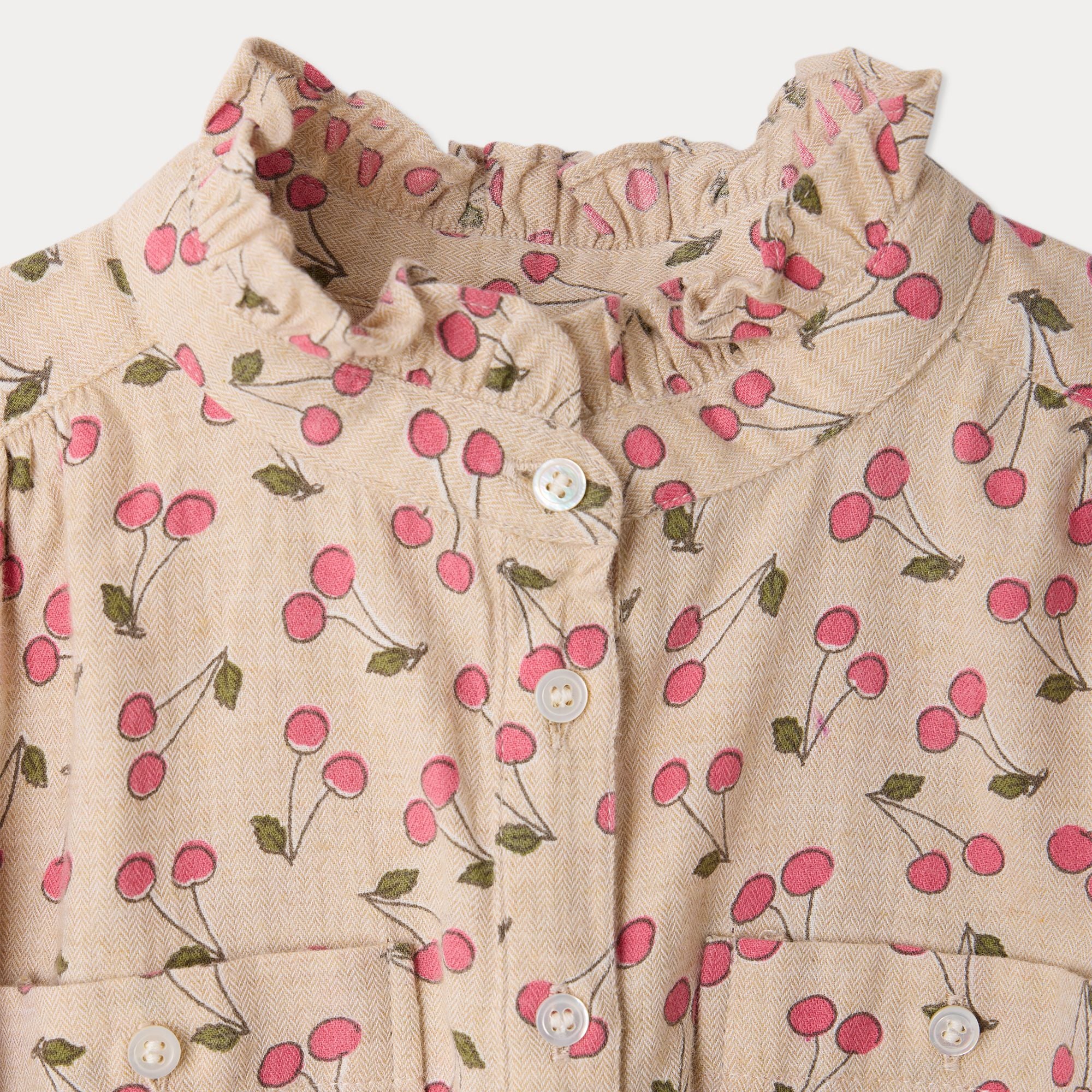 Robe en coton beige à imprimé cerises pour fille