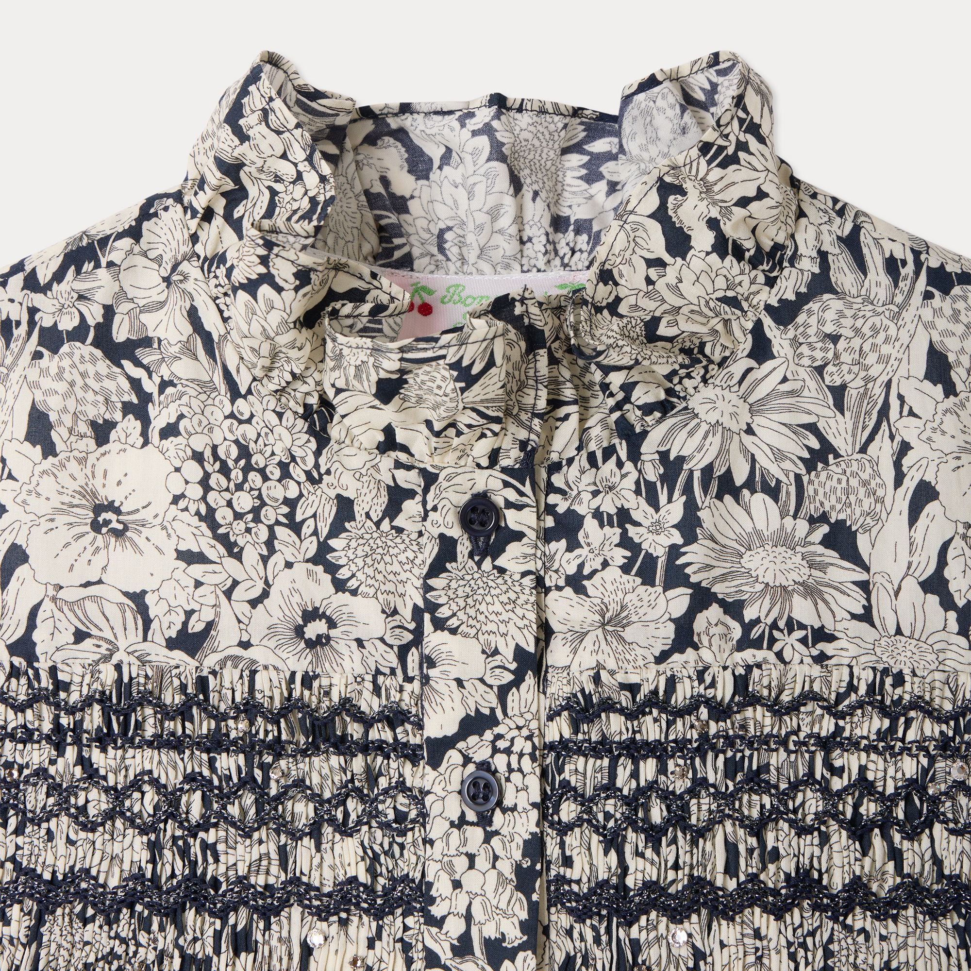 Robe fille en coton à fleurs bleu marine