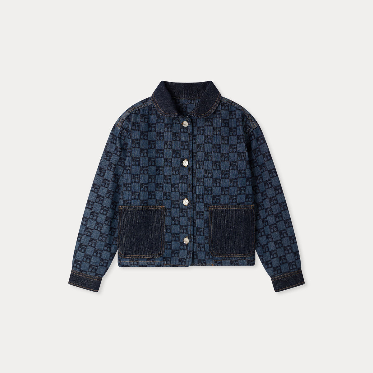 Girls Dark Blue Check Denim Jacket