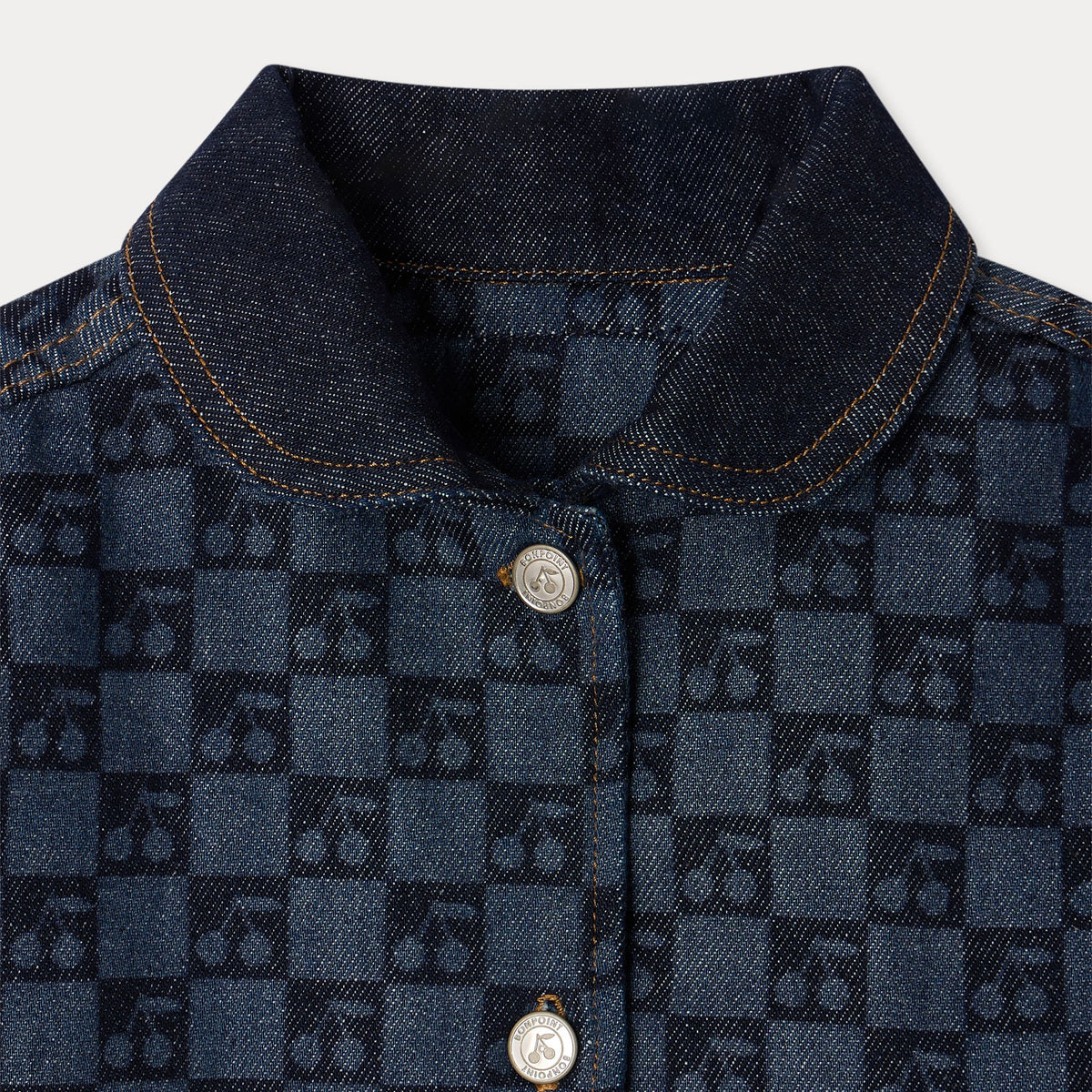 Girls Dark Blue Check Denim Jacket