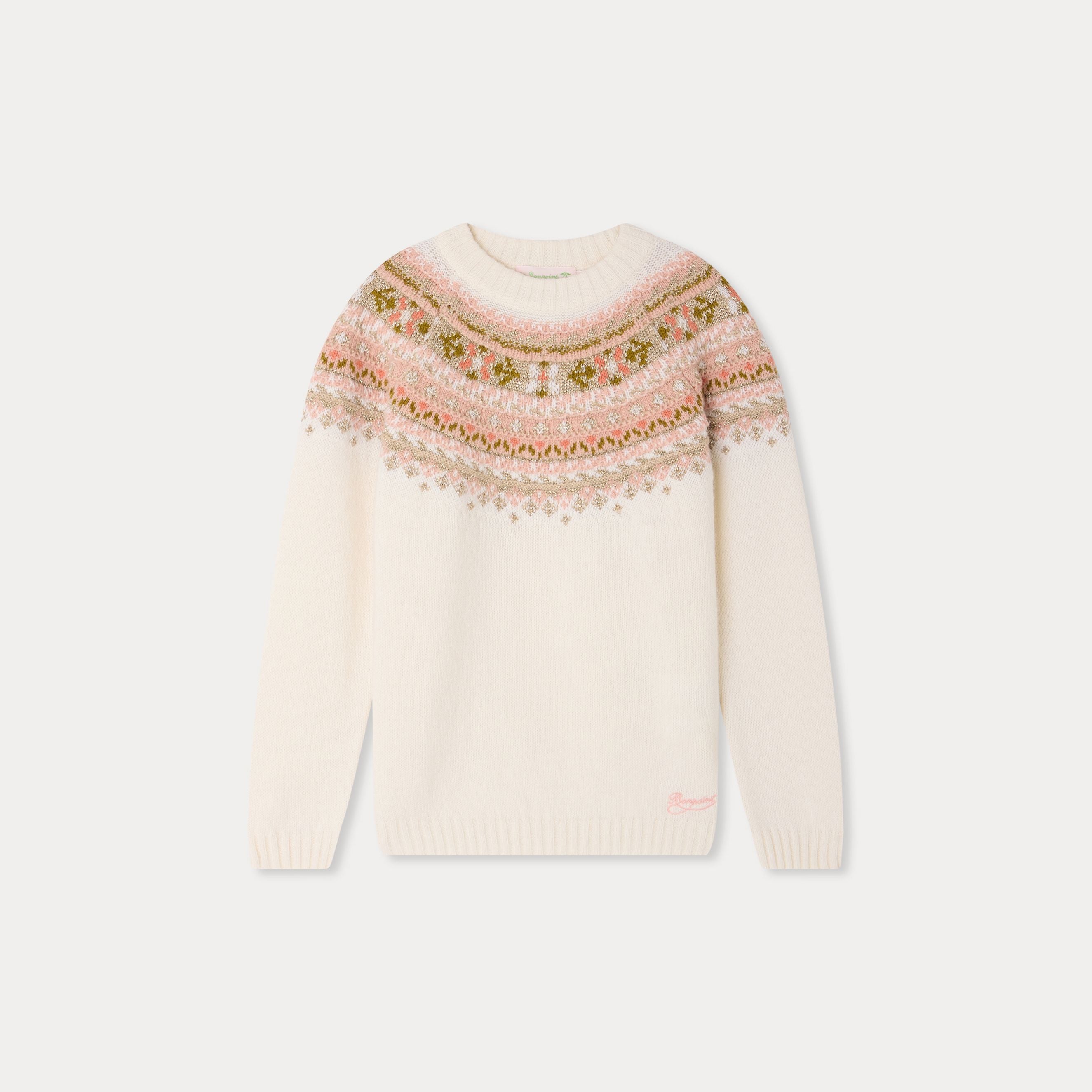 Pull en jacquard de laine blanc pour fille