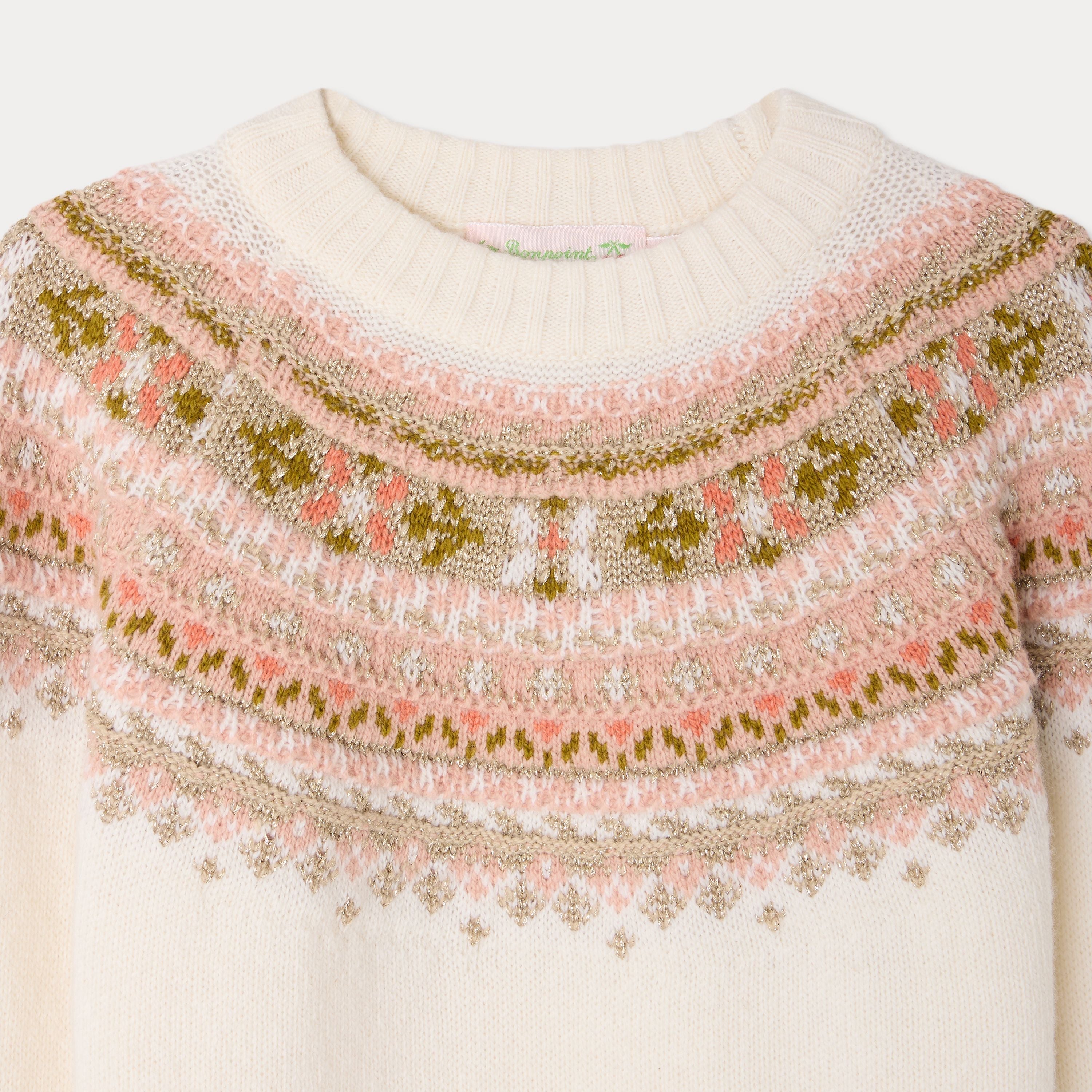 Pull en jacquard de laine blanc pour fille