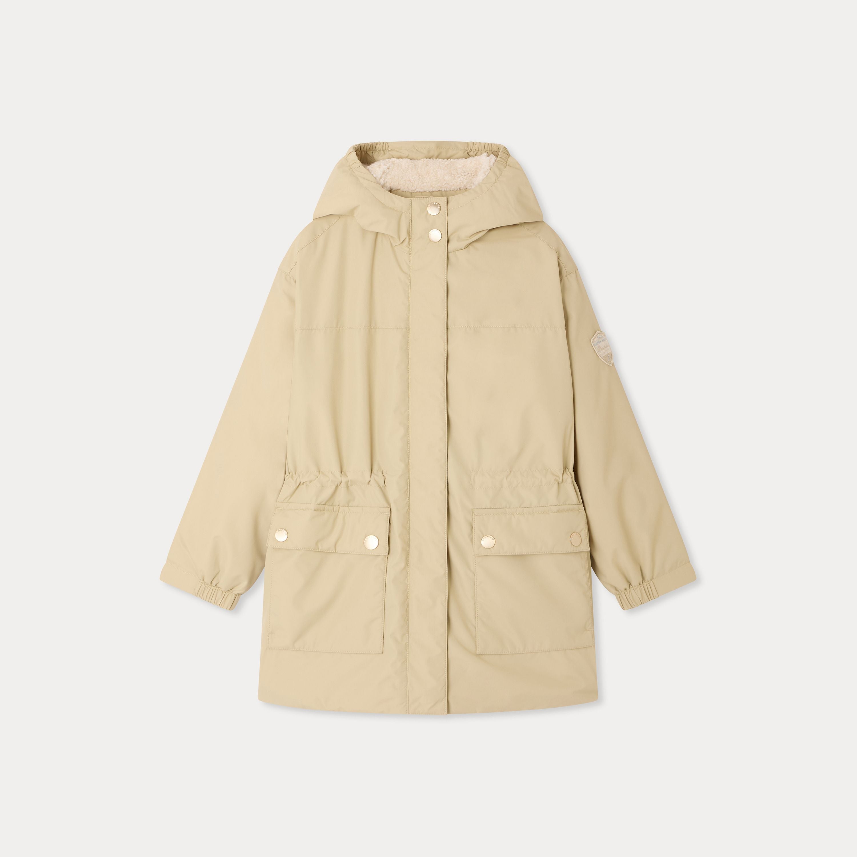 Girls Beige Hooded Coat